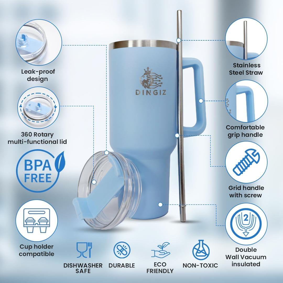 40Oz Stainless Steel Tumbler with Handle &ndash; Double-Wall Vacuum Insulated Travel Mug, Leakproof, Bpa-Free, Transparent Lid, Hot & Cold Drink Cup for Home, Office, Car & Outdoor Adventures image number 3