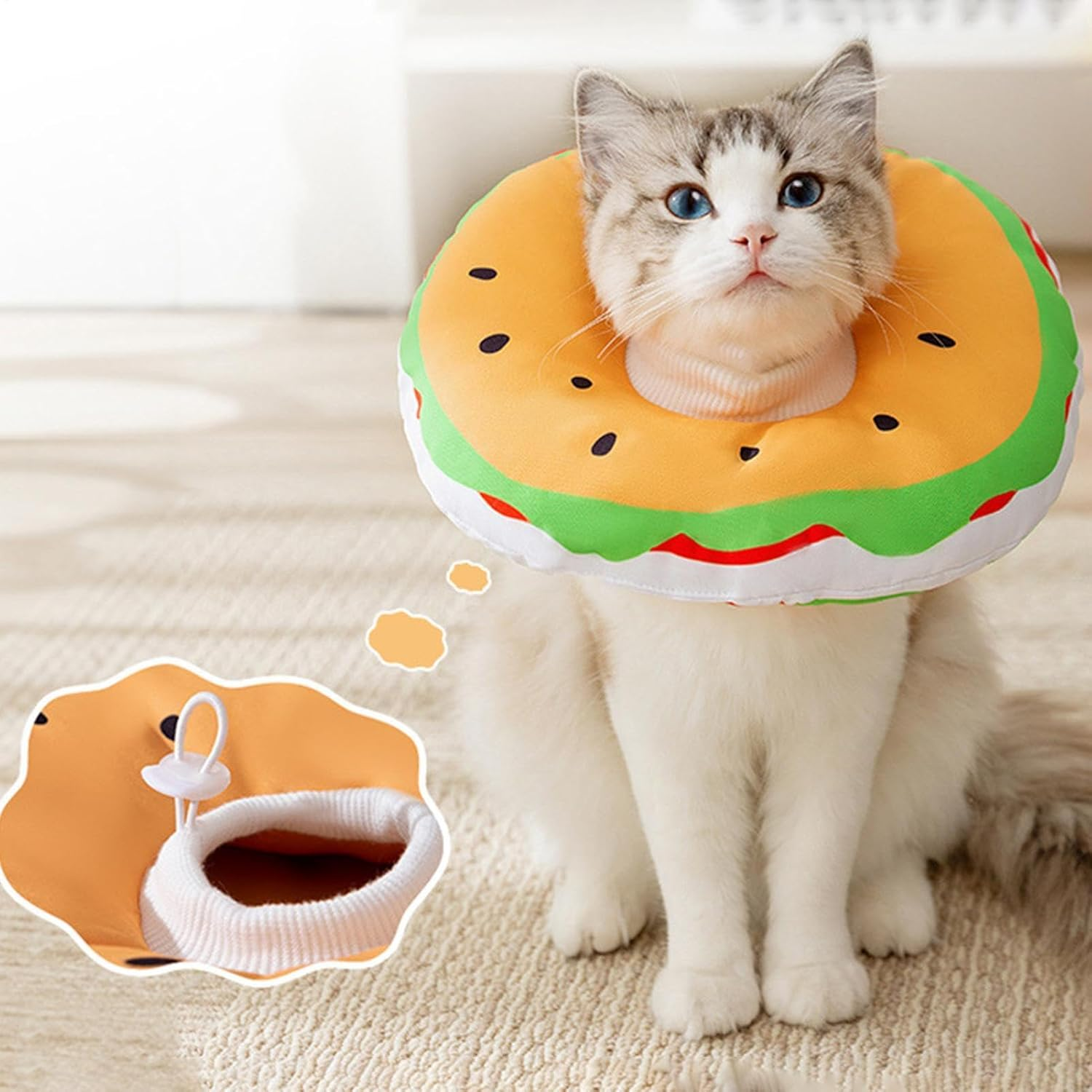 Dog Recovery Collar - Adjustable Dog Cone Collar Cat Neck Pillow in Hamburger Shape | Cat Neck Protector, Comfortable Dog Soft Cone for Cats, Dogs, Pets Recovery image number 1