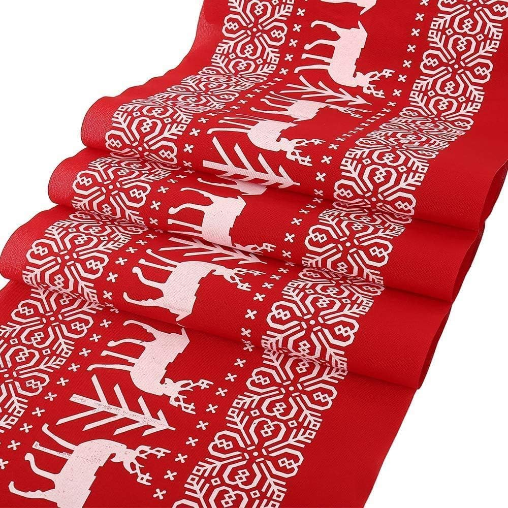 Christmas Table Runners, Christmas Tree Deer Table Runners Printed Linen Xmas Table Linens for Christmas Table Decoration Home Party Tablecover Decor(28 * 270Cm) image number 1