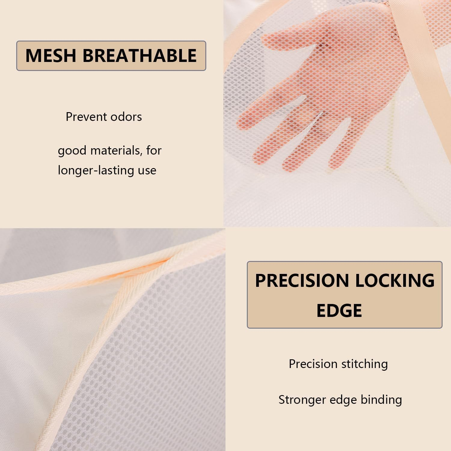 Yharnamite Collapsible Laundry Baskets, Pop up Laundry Hamper, Collapsible Mesh Dirty Clothes Hamper, Clothes Storage Basket with 2 Compartments and Side Pockets for Store Clothes Sundries(Beige-A) image number 6