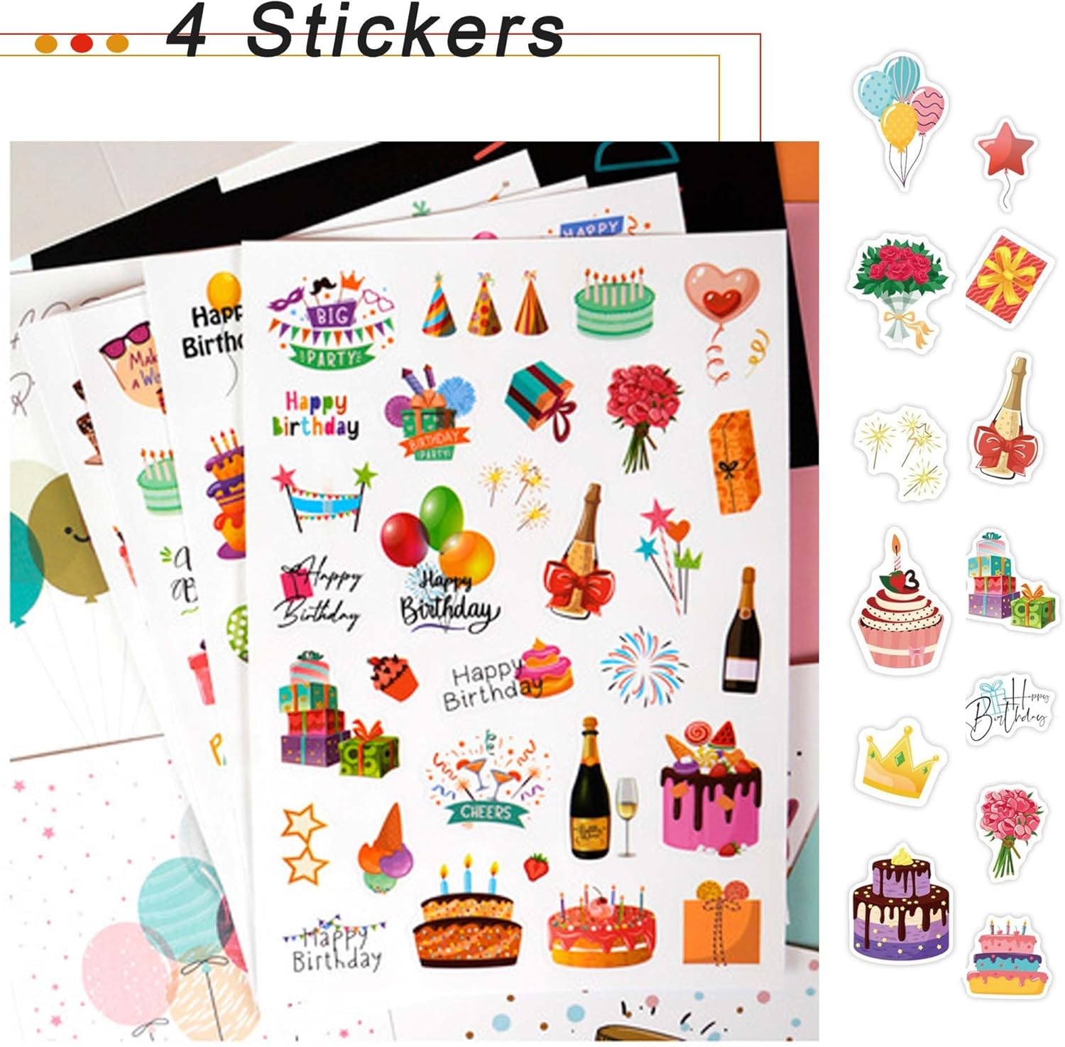 50 Pcs Birthday Cards Assortment with 50 Envelopes and 4 Stickers Blank Congratulation Card Happy Birthday Card Assortment Box for Husband Wife Mother Father Children Lover Friend(23X16Cm)