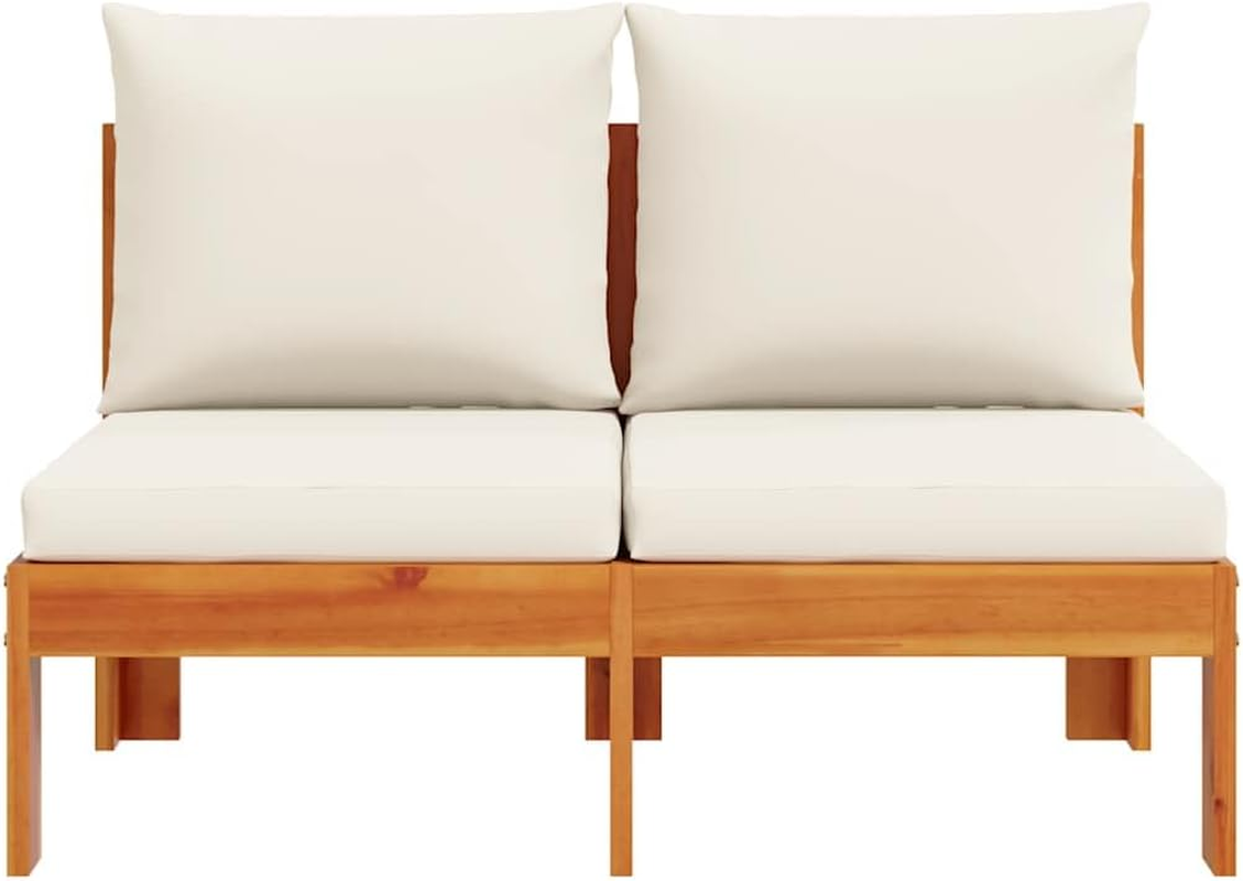 Vidaxl Garden Sofa - Outdoor 2-Seater Solid Wood Acacia with Cushions - Modular Patio/Lounge Deck Seating, Cream/Brown - Canap&eacute; 2 Places Avec Accoudoirs, Cream image number 6