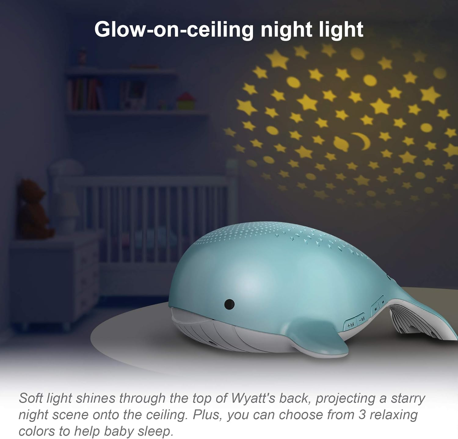 Vtech BC8312 Wyatt the Whale Storytelling Baby Sleep Soother with a White Noise Sound Machine Featuring; 10 Stories, 10 Ambient Sounds & 10 Calming Melodies with Glow-On-Ceiling Night Light image number 4