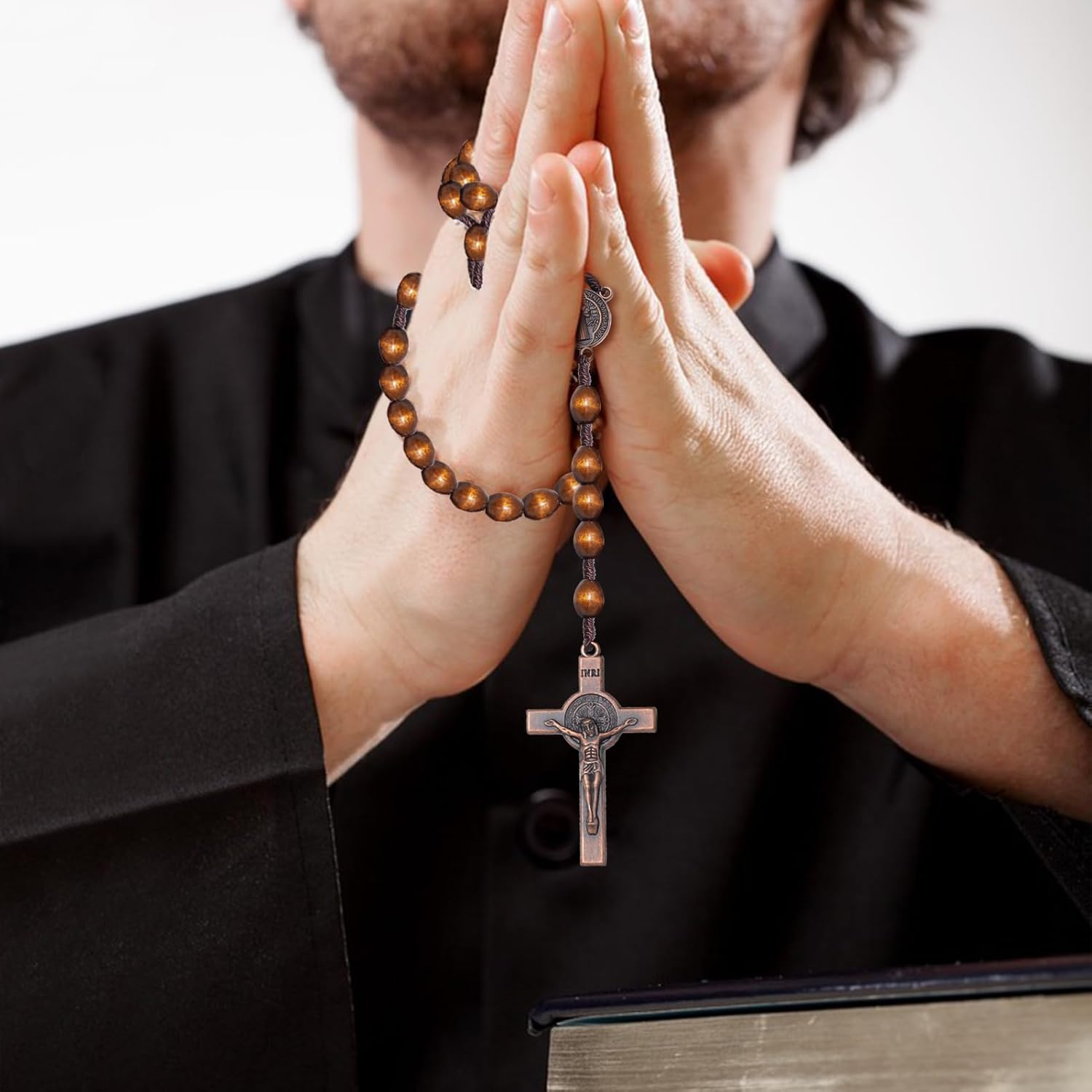 KOMI Handmade Wooden Catholic Rosaries, Rosary Beads Necklace from Bethlehem Wood Christian Prayer Holy Soil Medal & Metal Cross for Catholic or Christian Gift image number 6