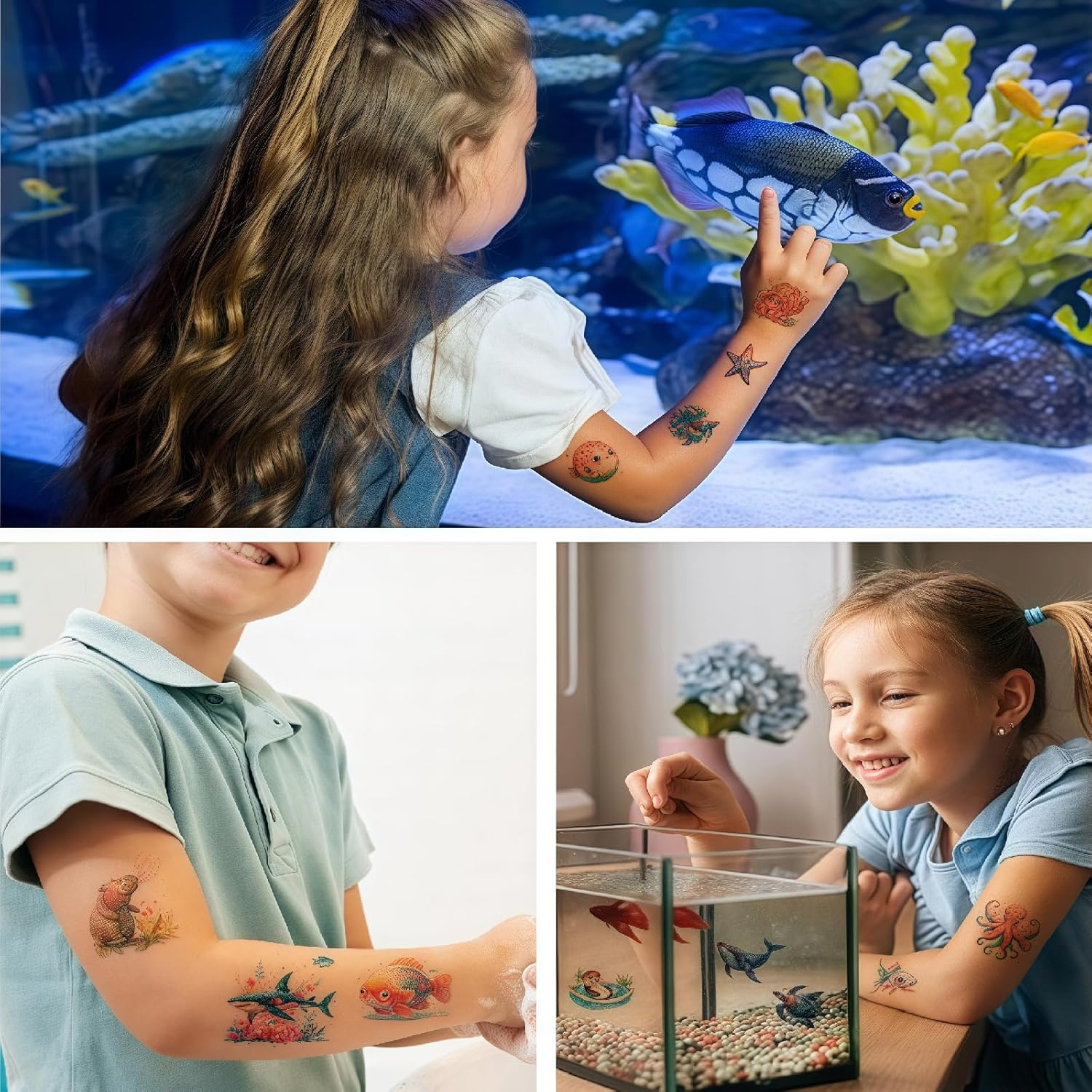 BUYLONG Sea World Painted Animal Tattoo Stickers - Kids Water Colour Animal Temporary Tattoos 67 Styles for Girls Boys Body Arm Shoulder Tattoo Stickers Birthday Party Decoration Supplies Kids Gifts image number 3