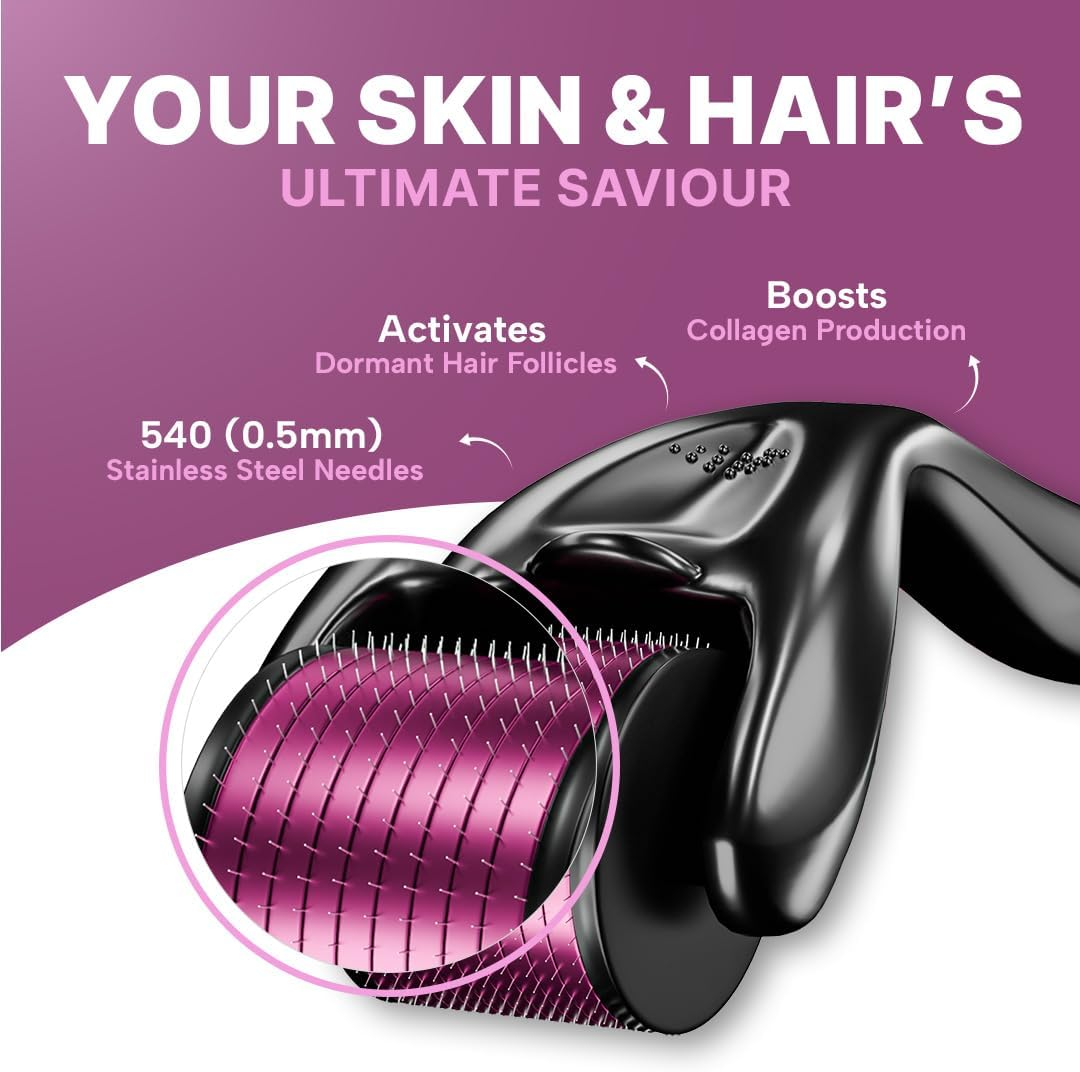 Sotrue Hair Growth Derma Roller 0.5 Mm with 540 Titanium Needles, Activates Hair Follicles, Repairs Damaged Hair, for Hair Fall & Hair Thickening, Reduces Acne Scars, Safe & Effective to Use image number 2
