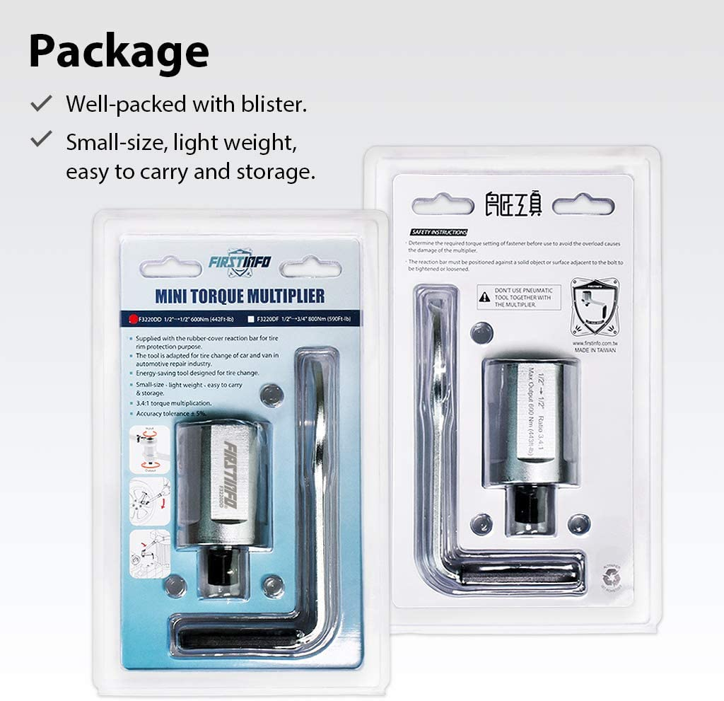 FIRSTINFO F3220DD 600 Nm Manual Torque Multiplier, 3.4:1 Compact Torque, 1/2-Inch Drive (Male) to 1/2-Inch Drive (Female) Adaptor, Max. 600 N.M., Labor Saving Tool for Lug Nut Tire Change image number 3