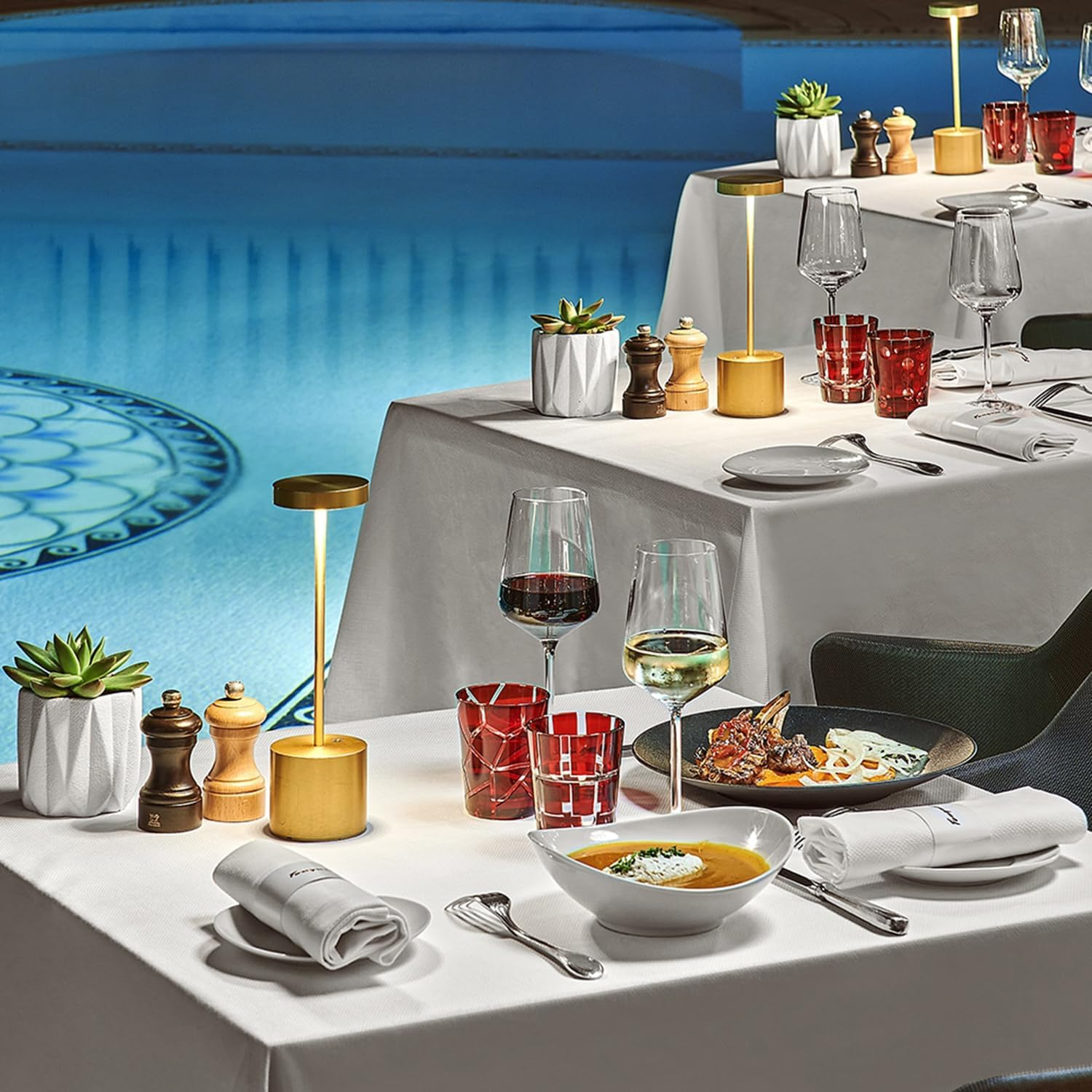 SAKRINGT 2 Pack Cordless Table Lamp Rechargeable, 5000Mah Battery Operated Portable Table Light,Dimming LED Table Lamp for Restaurant/Patio/Outdoor(Gold)