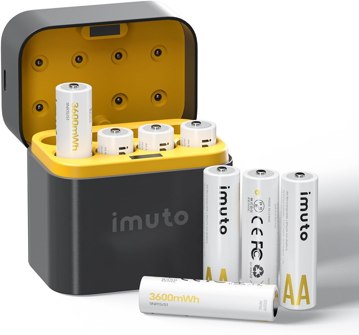 Rechargeable AA Batteries Lithium 8 Pack with Charger,3600Mwh 1.5V Constant Output Double a Batteries Rechargeable,1600 Cycles Long Lasting AA Li-Ion Battery with Integrated Fast Charging Storage Box
