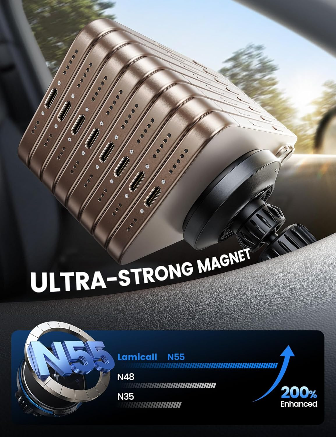 Lamicall for Safemag Car Charger Holder - [15W Fast Charging] Wireless Charger for Car, N55 Magnetic Phone Mount for Dashboard & Air Vent for Iphone 17 16 15 14 13 12 Series & Mag Case - Black image number 6