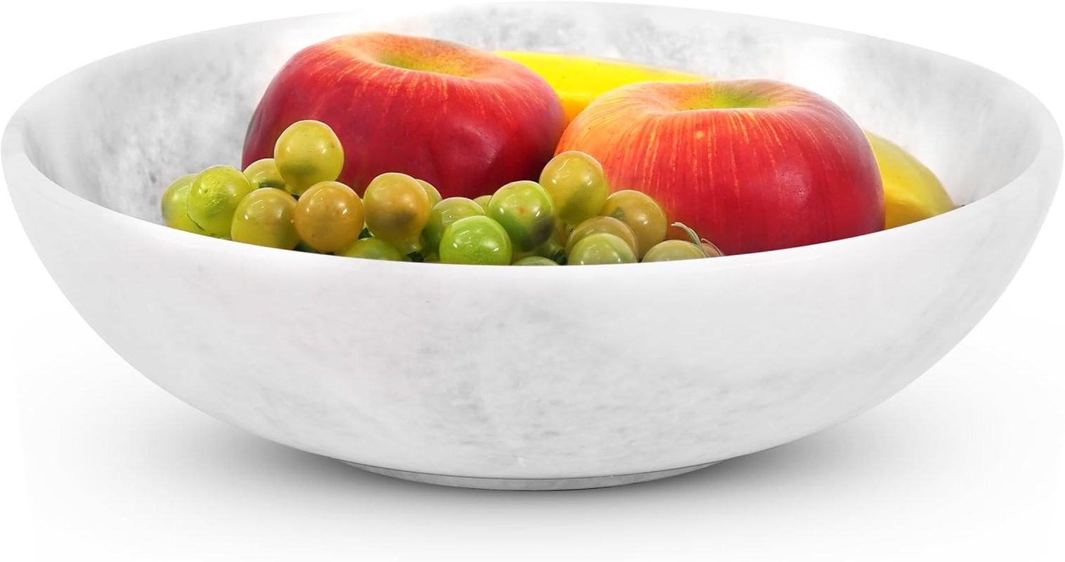 Radicaln Marble Fruit Bowl 10" Inches White Handmade Fruits Serving Bowl for Kitchen Organization Farmhouse Kitchen D&eacute;cor Fruits Holder for Dining Table image number 6