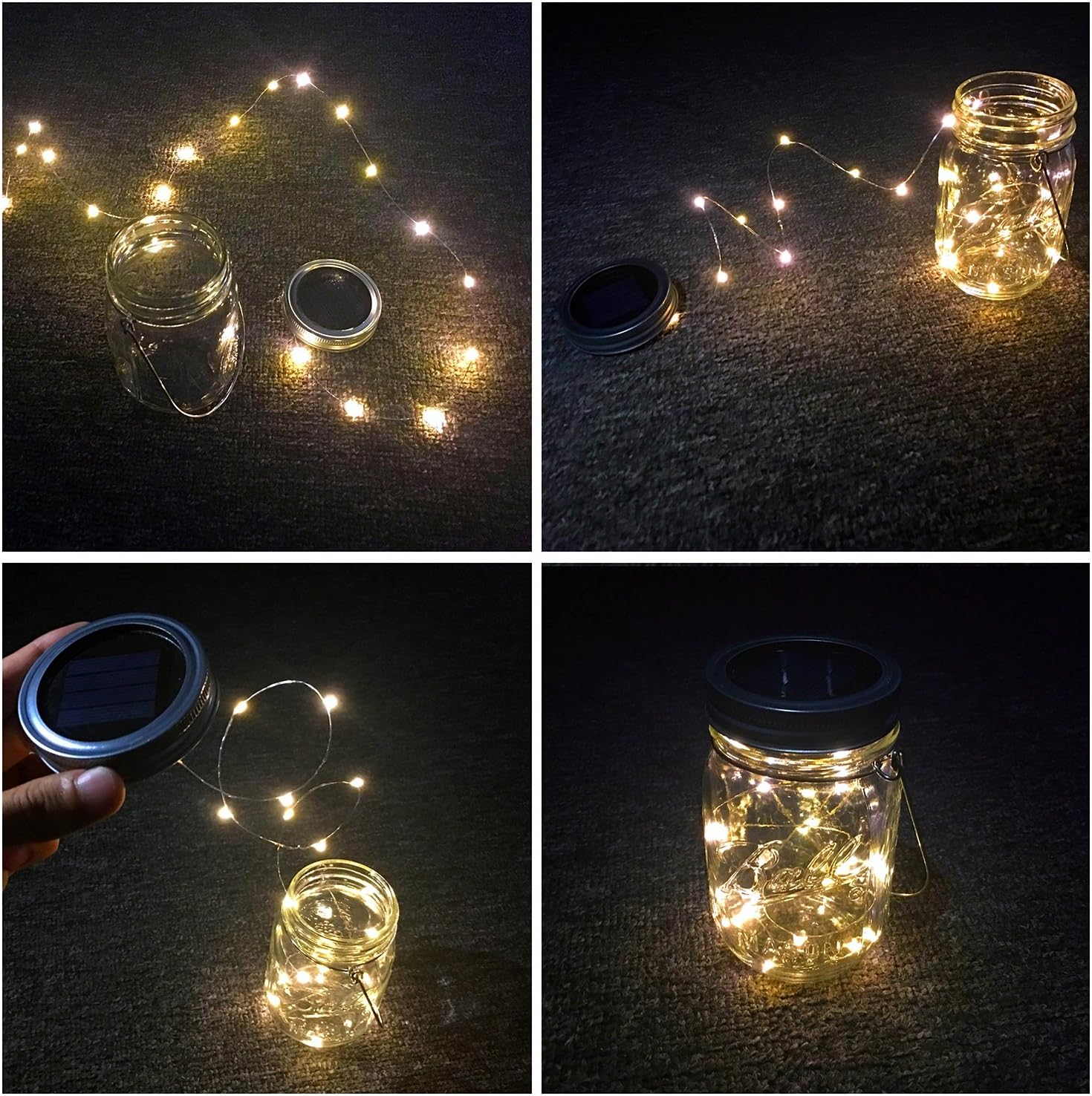 Solar Mason Jar Lights, 4 Pack 30 Leds Waterproof Fairy Firefly String Lights Build-In Glass Mason Jar, Best Patio Garden Decor Solar Hanging Lanterns Outdoor Warm White (4 Pack-Mason Jars Included) image number 4