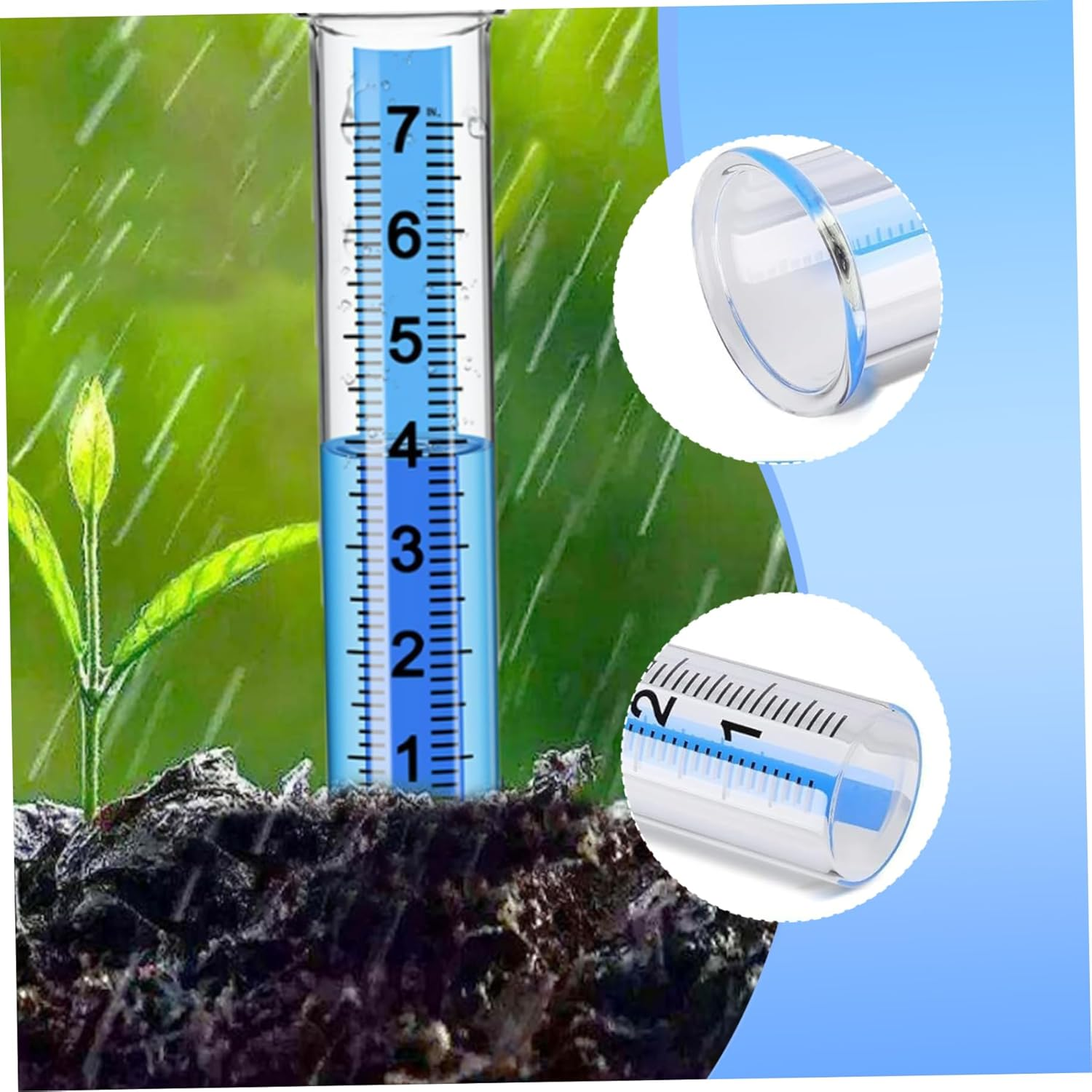Rain Gauge 8" Capacity Clear Water Gauge for Rain with Large Numbers Scale Crack-Resistant Outdoor 2 Pcs for Yard, Garden, Lawn- image number 5