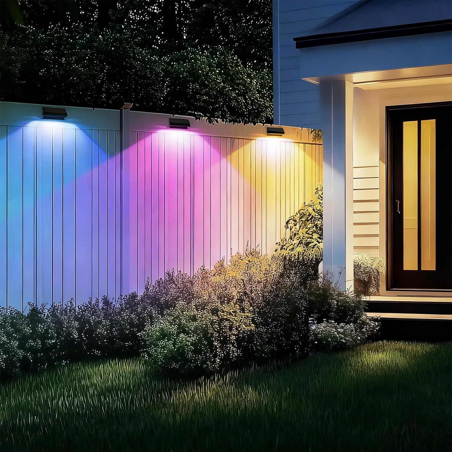 Solar Fence Lights, 9 Colors 11 Modes Solar Lights Outdoor Waterproof IP65, Solar Wall Garden Lights for Backyard Patio Deck Railing Pool Wall (2 Packs) image number 4