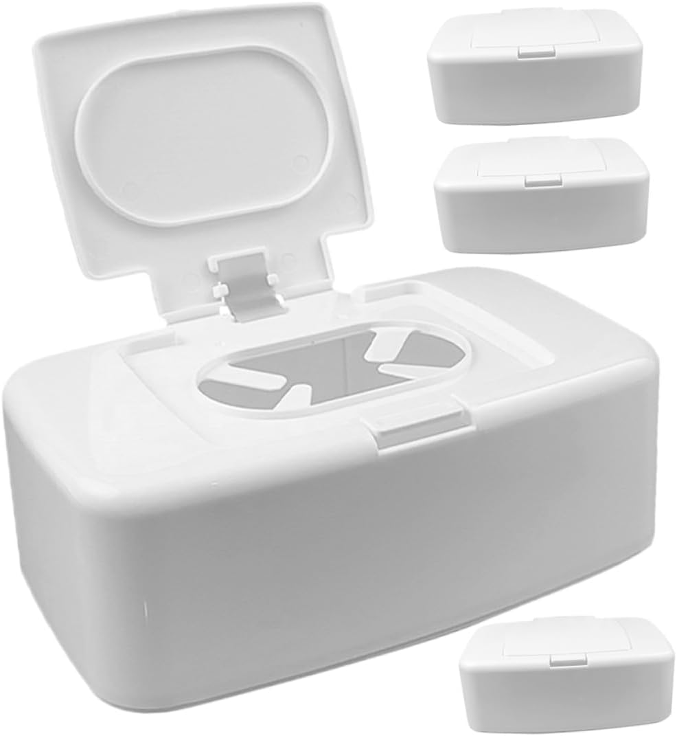 Portable Wipes Dispenser and Refillable Wipe Container Set Button Push Design for Living Room Bedroom and Nursery 4Pcs White Storage Box image number 1
