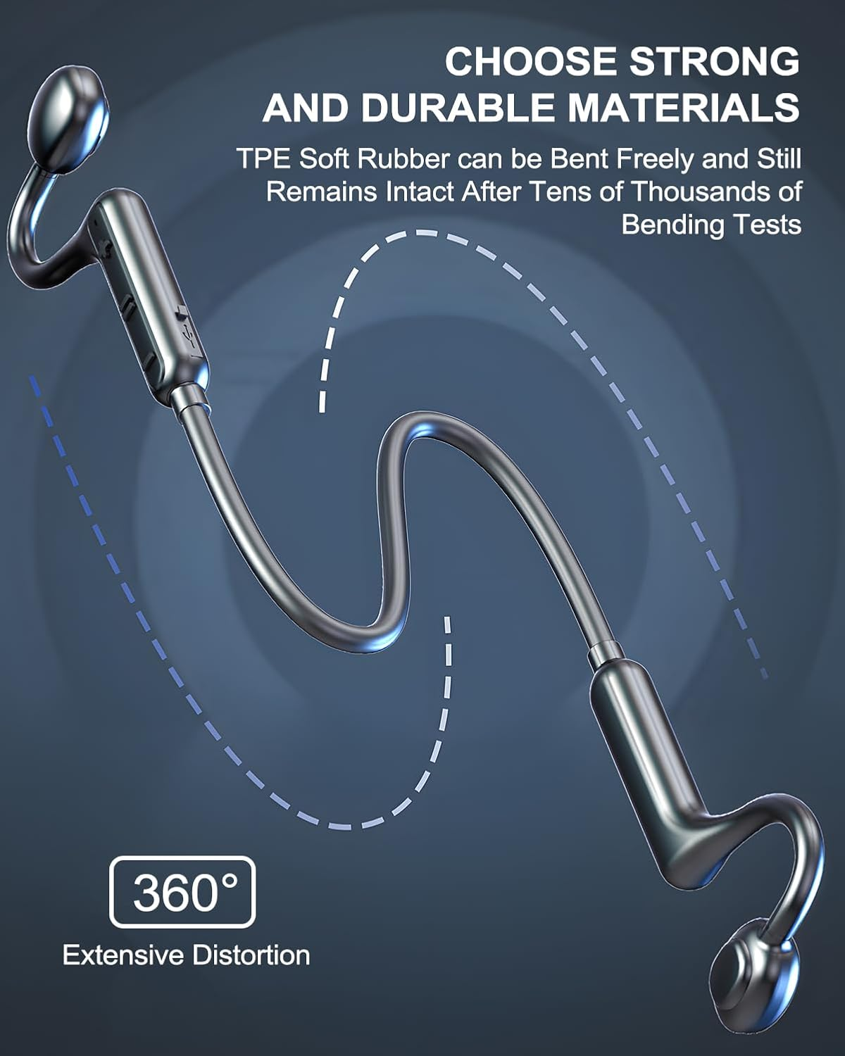 Sangcca Bone Sound Headphones Bluetooth 5.1 Wireless, Open-Ear Bone Conduction Headphones with Microphone, Bone Conduction Headphones for Running, Cycling, Fitness, Work, 10H Battery, Lightweight