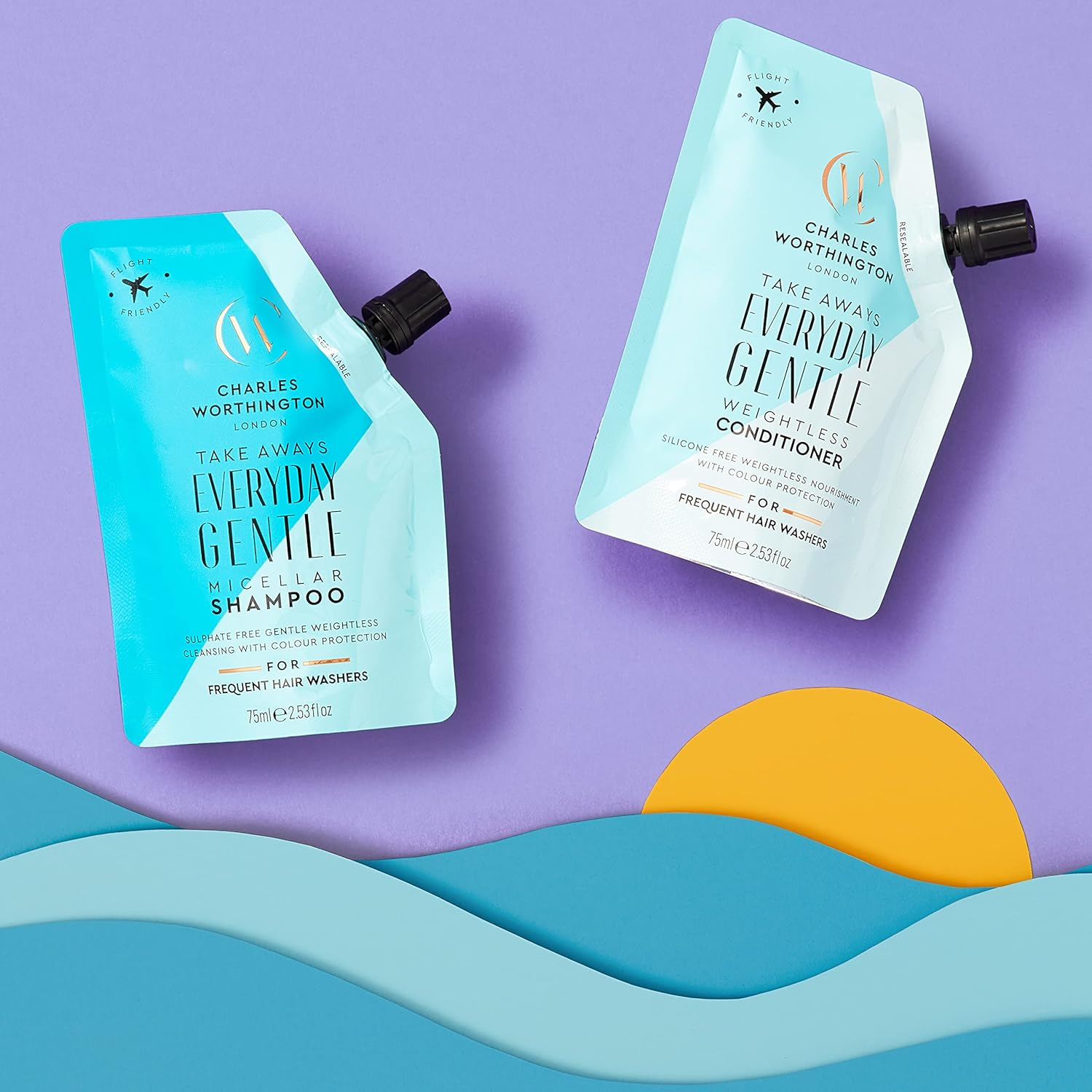 Charles Worthington Everyday Gentle Weightless Conditioner Takeaway, Travel Size, Nourish and Protect, Salon Conditioner for Everyday Use, 75Ml image number 1