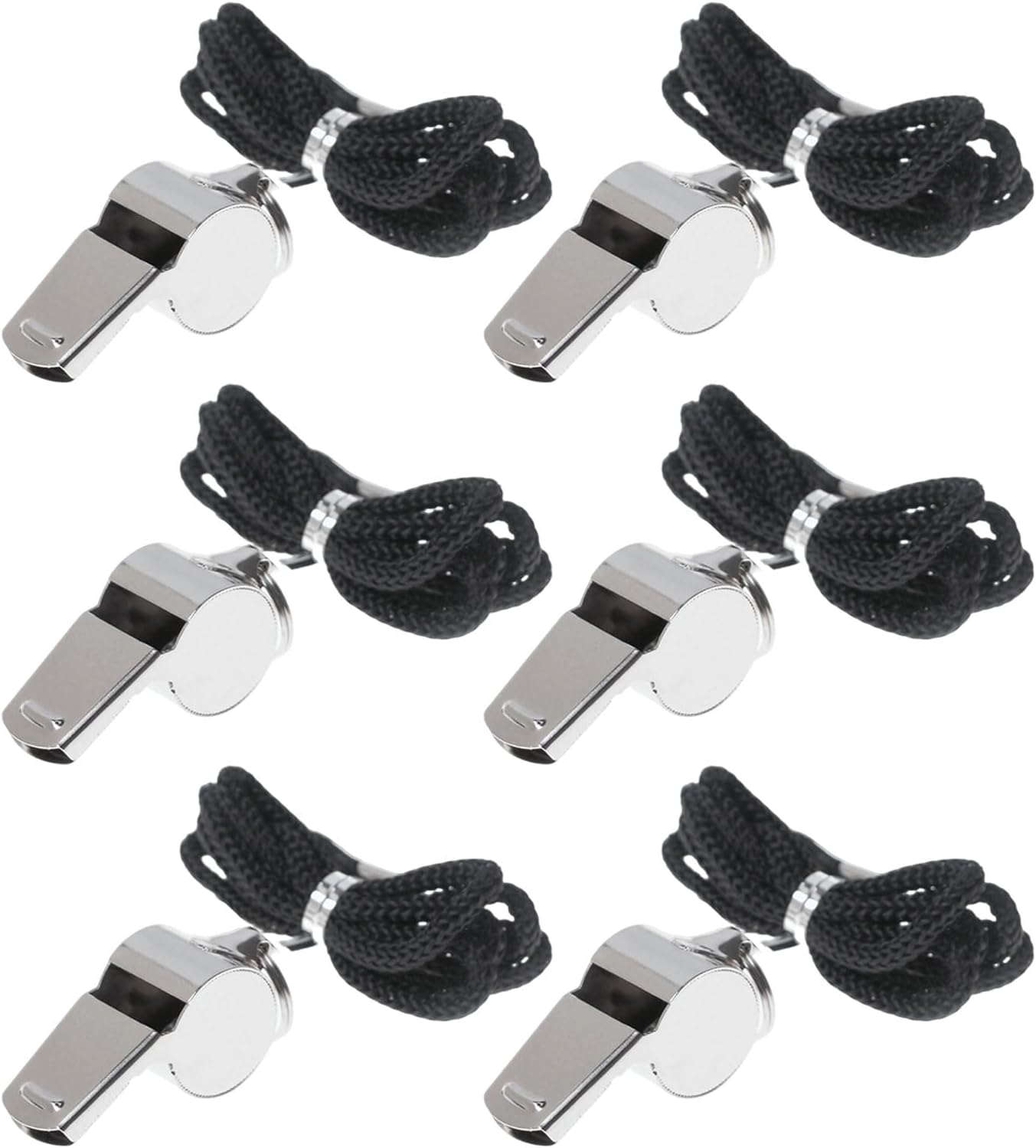 RIBHNXHI Whistle Metal Sports Whistle with Lanyard Loud Crisp Sound for Coaches Referees Teachers Police Emergency Training 6 Pack Stainless Steel image number 3