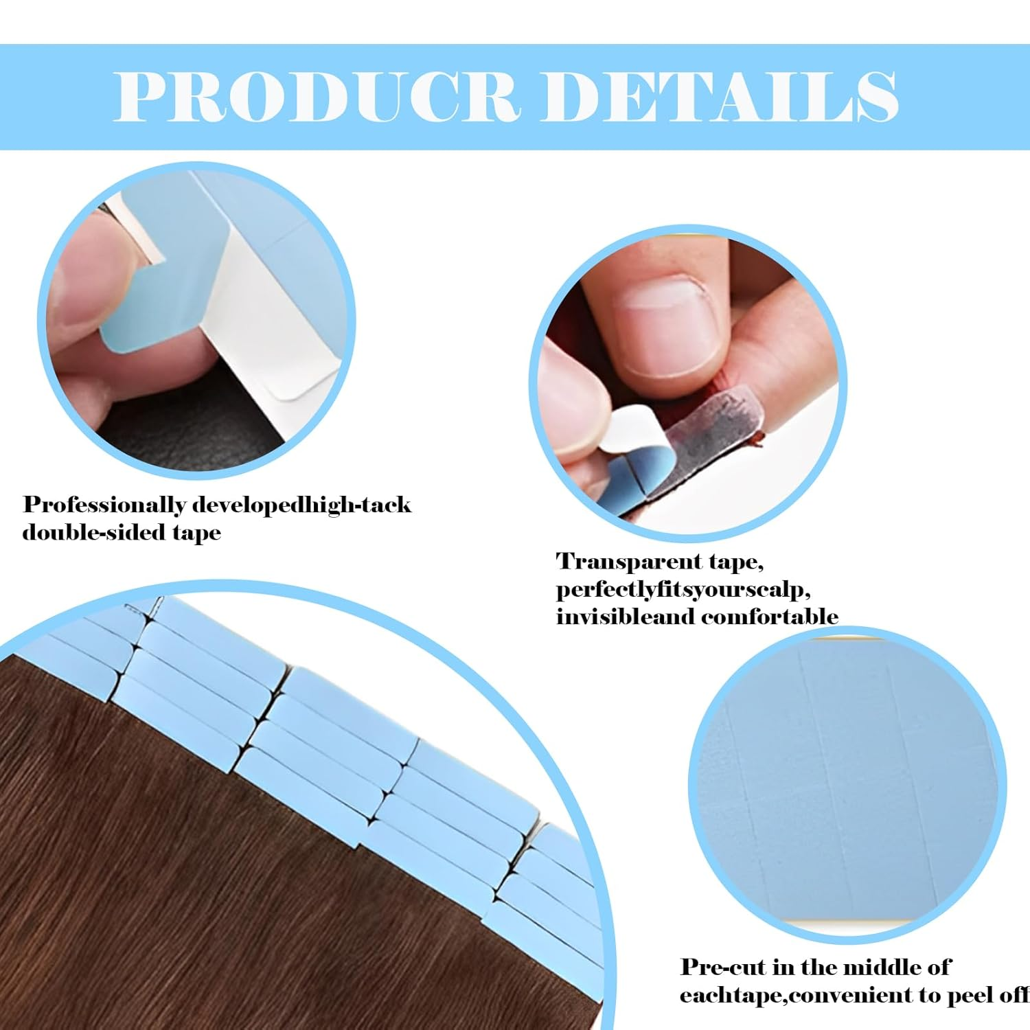 Hair Extension Tape, 240 Pcs Hair Extension Tapes, Strip in Hair Extensions Double Sided Adhesive for Replacement, Professional Strong No-Residue Bonding Strips, Wigs Supplies (4Cm X 0.8Cm) image number 5