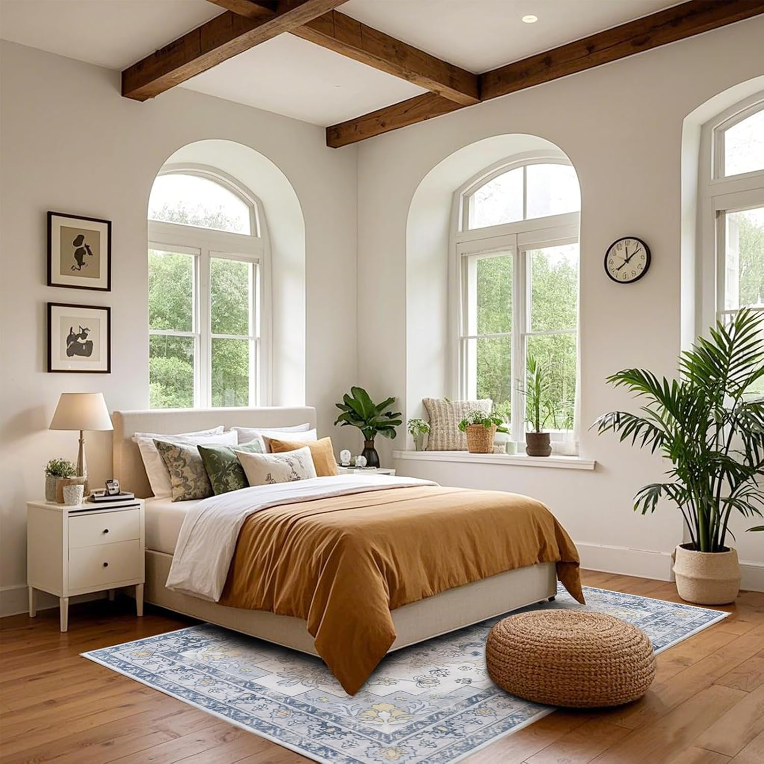 MOSISO 4X6 Area Rug for Living Room, Washable, Non Slip Vintage National, Low Pile Carpet, Faux Wool Rectangular Area Rug Carpet for Living Bedroom Dining Room, Home, Blue - Blue image number 5