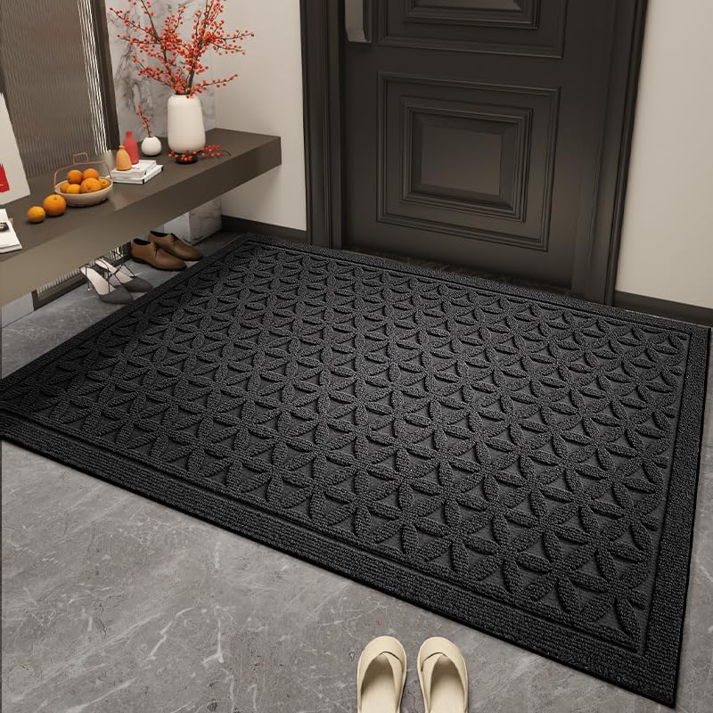 PCSWEET HOME Sturdy Front Door Mat inside Entrance, Entry Doormat Heavy Duty, Welcome Mats Non Slip for inside House Floor Entryway Back Doors Exterior Patio, 17X29, Black (Grey, 45Cm X 75Cm) - Black image number 2