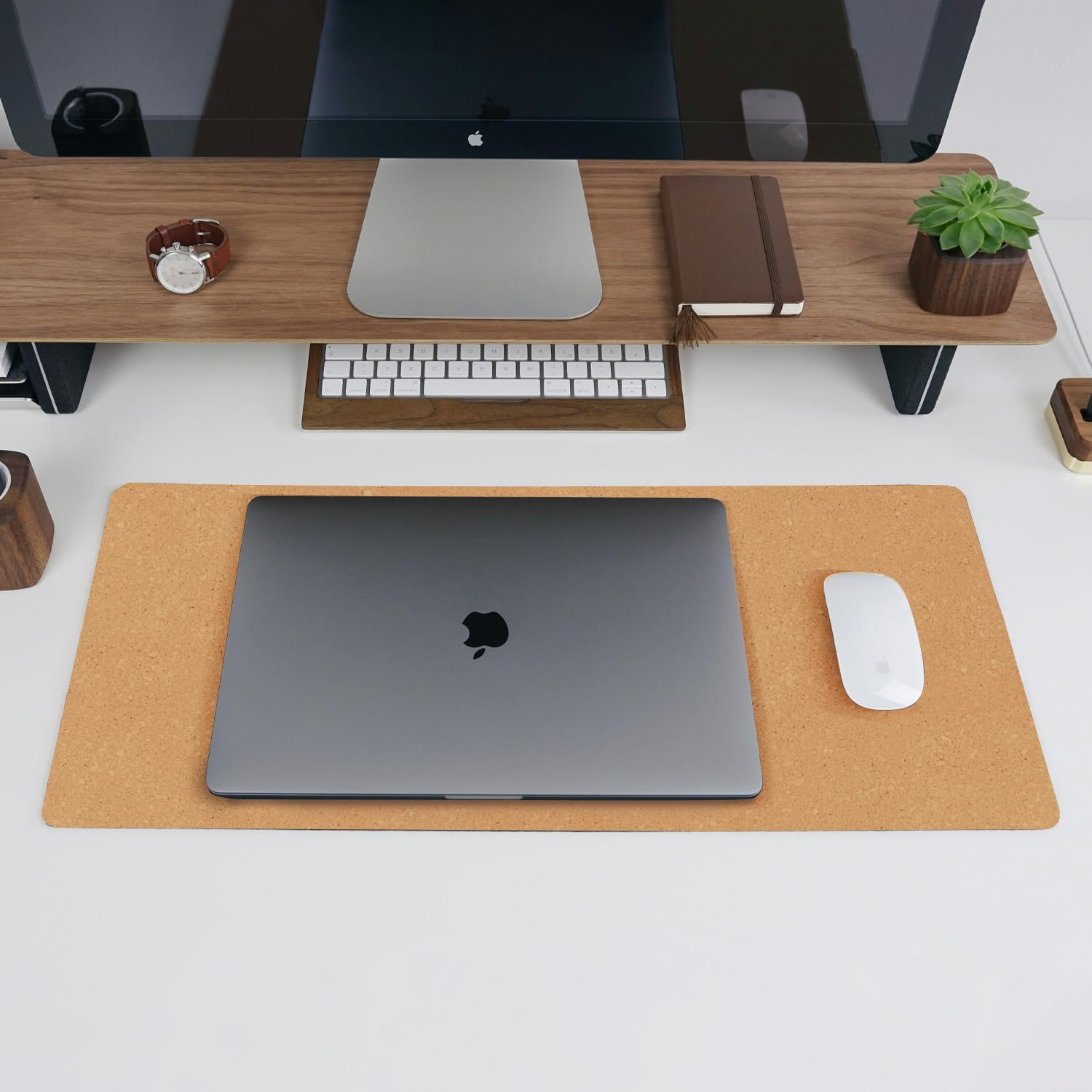 WEKUBA Desk Mat, Dual-Sided Carbon Fiber Texture & Pad Natural Cork Desk Pad, 80 X 40Cm Leather Computer Desk Mat, Non-Slip, Waterproof, Dirt-Resistant for Home Office Accessories