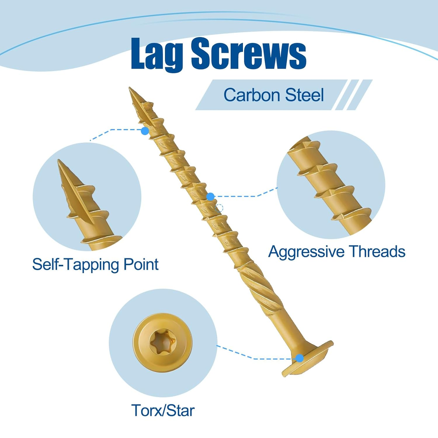 ANCHOREASE Lag Screws #14&times;4", 100PCS Heavy Duty Construction Screws, Rust Resistant, Washer Head, Bronze Coated External Wood Screws, Trusss Lag Screws, 2PCS T30 Star Bit Included