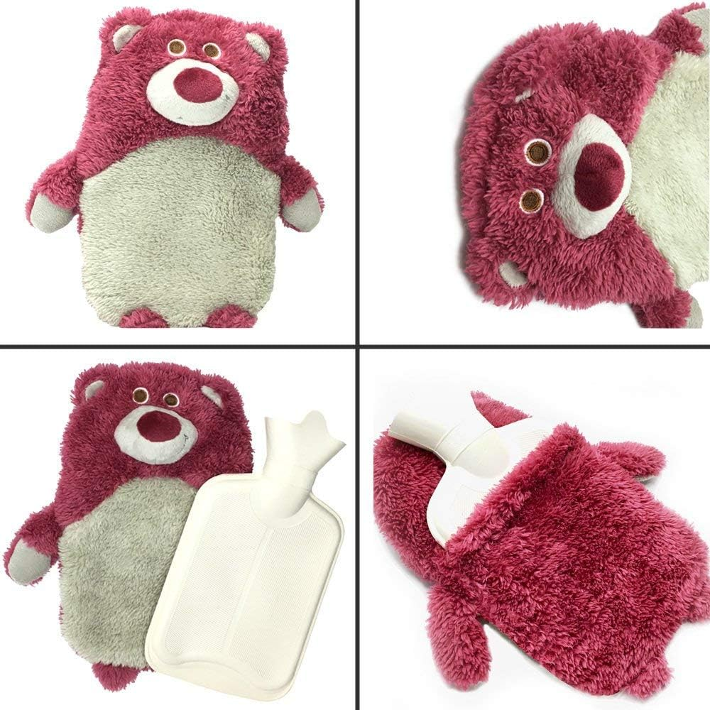 Mose Cafolo Hot Water Bottle ~ Baby Kids Hand Foot Warmer Hot Water Bag with Cute Cartoon Character Pink Strawberry Bear Plush Cover