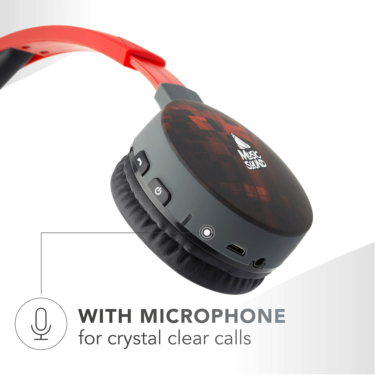 Music Sound | Fantasy Bluetooth Headphones | Supra-Auricular Bluetooth Headphones - Extendable Headband - Controls on the Pads - Autonomy 20 Hours - Charging 2 Hours - 10 Mt. - Red Cube - Distortion image number 3