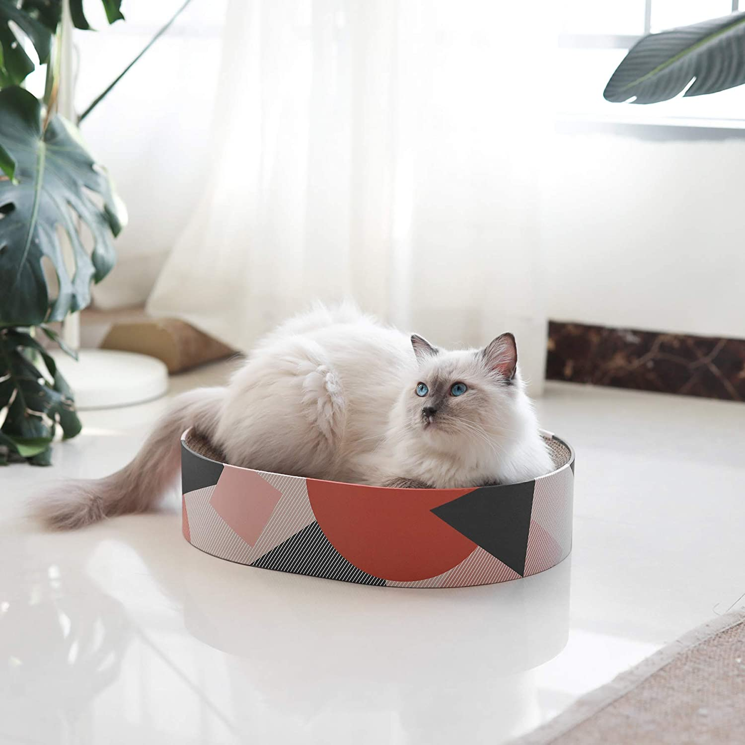 Comsaf Cat Scratcher Cardboard, Oval Corrugated Scratch Pad, Cat Scratching Lounge Bed, Durable Recycle Board for Furniture Protection, Cat Scratcher Bowl, Cat Kitty Training Toy image number 5