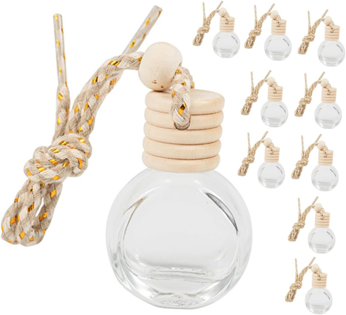 STOBAZA 5Sets Car Essential Oil Diffuser Wooden Lid Aromatherapy Air Freshener for Car Decorative Hanging Perfume Bottle 10Pcs*5 image number 1