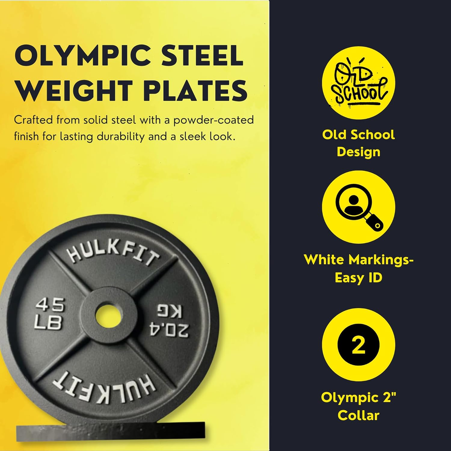 HULKFIT 2" Olympic Steel Weight Plates Set for Barbells - Black image number 5