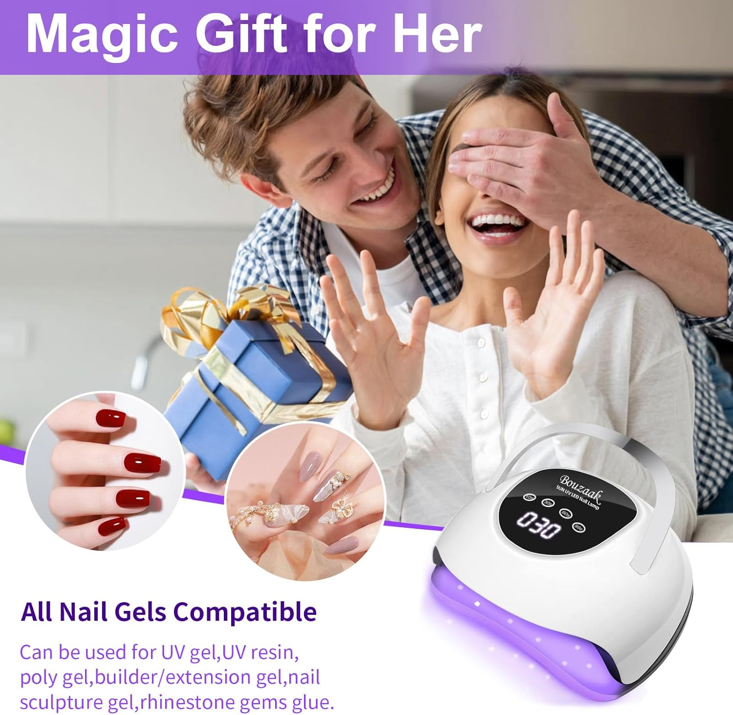 Bouzaak UV Nail Lamp, Professional 220W UV LED Nail Dryer for Nails Gel Polish with 57 Lamp Beads 4 Timer Setting & LCD Touch Display Screen, Auto Sensor image number 3