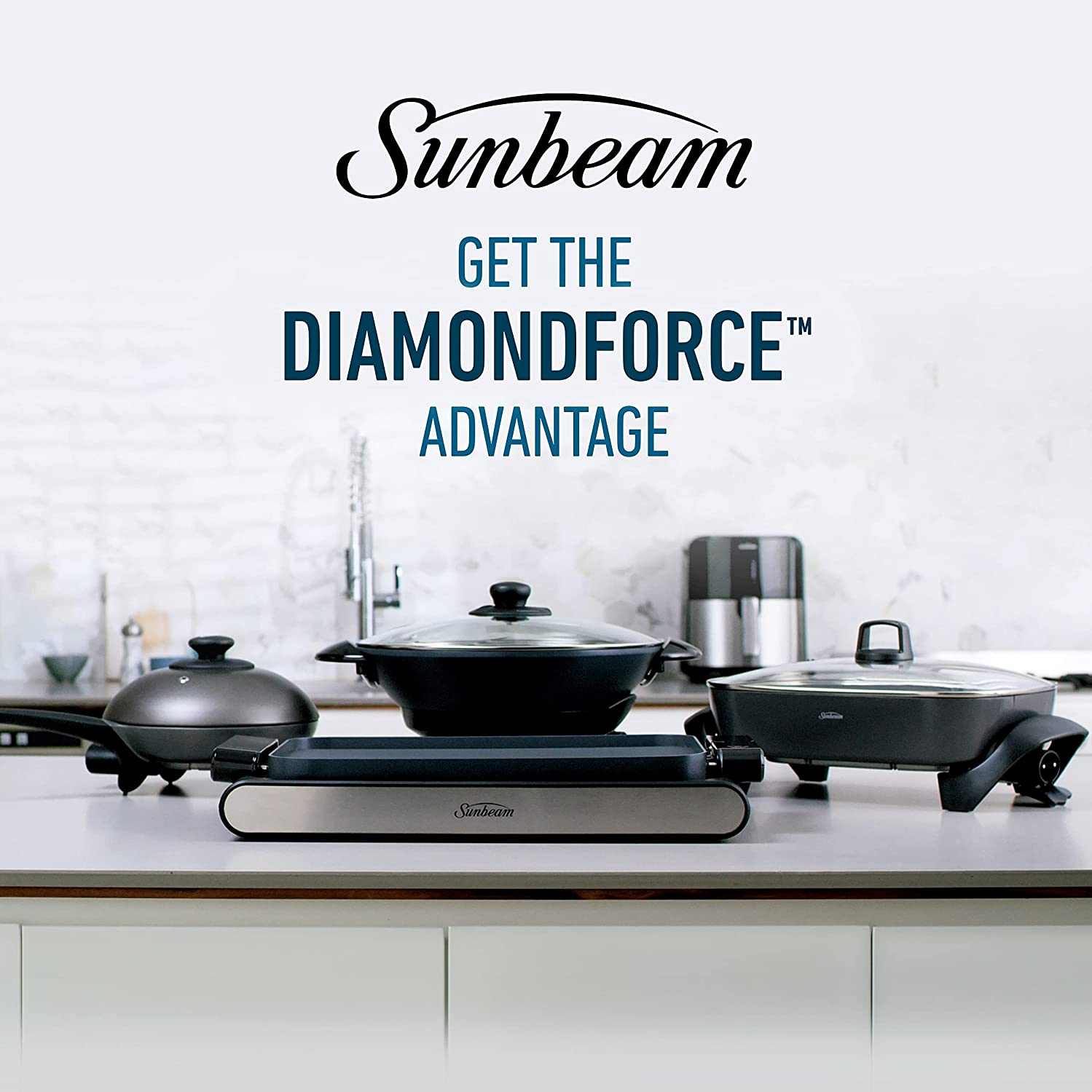 Sunbeam Banquet Electric Frying Pan and Skillet Set, Diamondforce Non-Stick Pan Coating, Even Heat Cooking, Easy Wipe-Clean Up, Black
