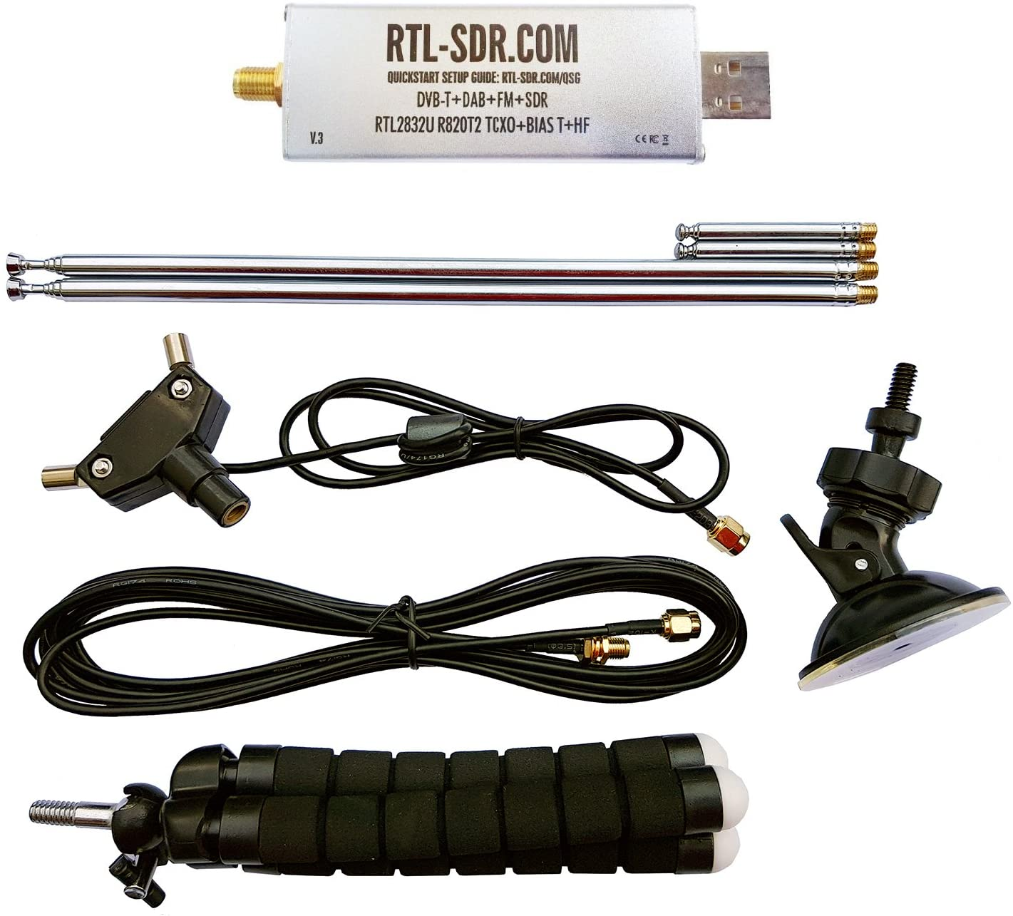 RTL-SDR Blog R820T2 RTL2832U 1PPM TCXO SMA Software Defined Radio with 2X Telescopic Antennas image number 1