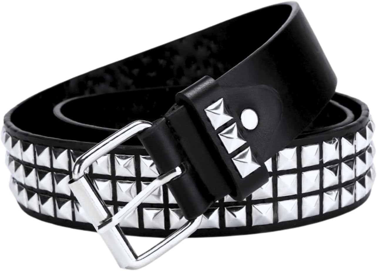 Metal Punk Rock Rivet Studded Belt for Women Men, Gothic Belt with Bright Pyramid Studs image number 5
