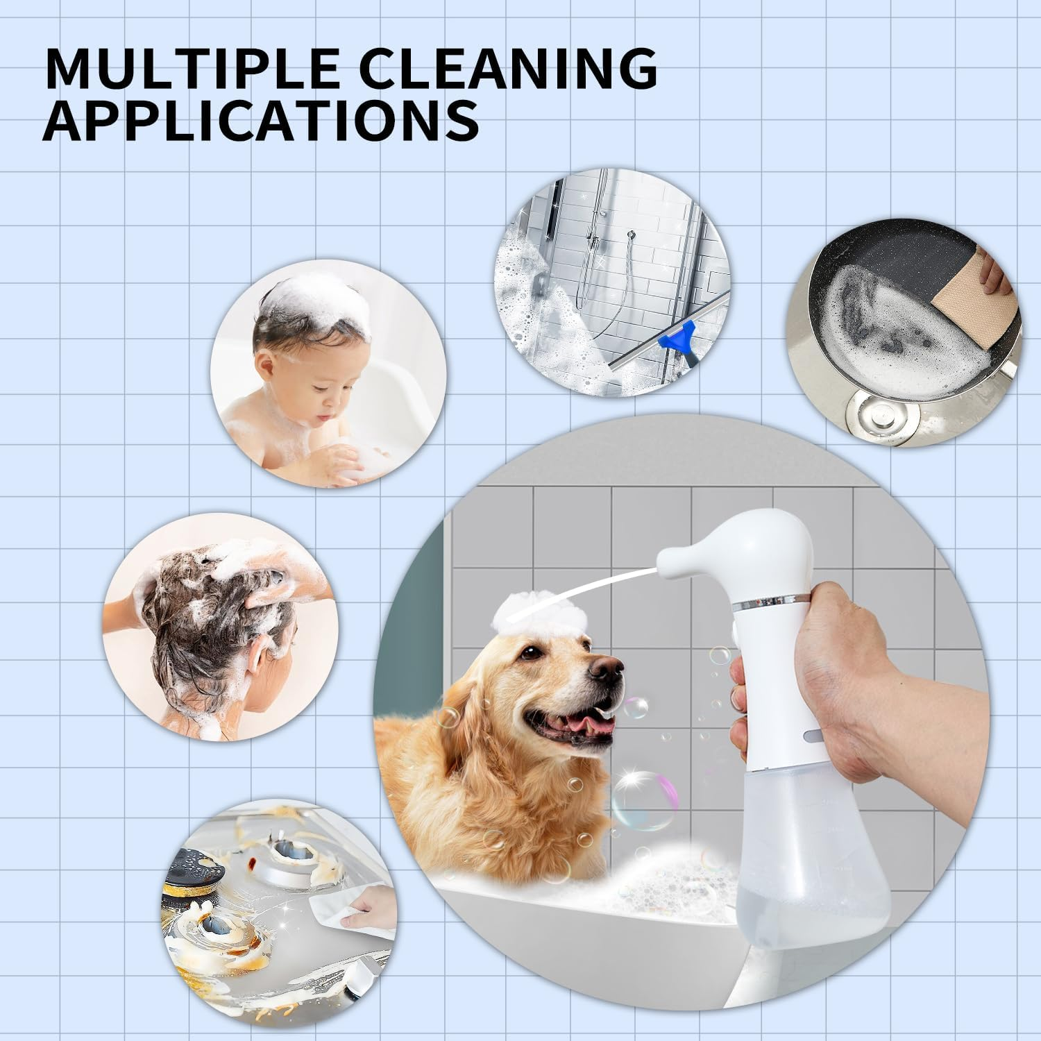 Electric Foaming Soap Dispenser,Ipx7 Dog Shampoo Sprayer,400Ml Capacity Pet Shower Bath Supplies Automatic Foaming Machine for Dog Deep Cleaning,Kitchen Dish Wash,Bathroom Floor Wash,Window Cleaning image number 3