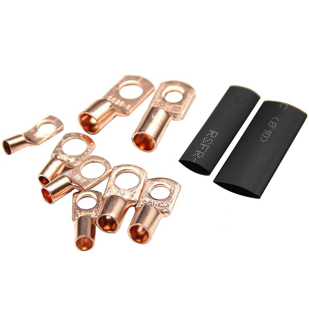 Haobase 260 Pcs Bare Wire Crimp Terminals Copper Lug Ring Battery Wire Connectors Soldering Terminals Assortment Kit image number 1