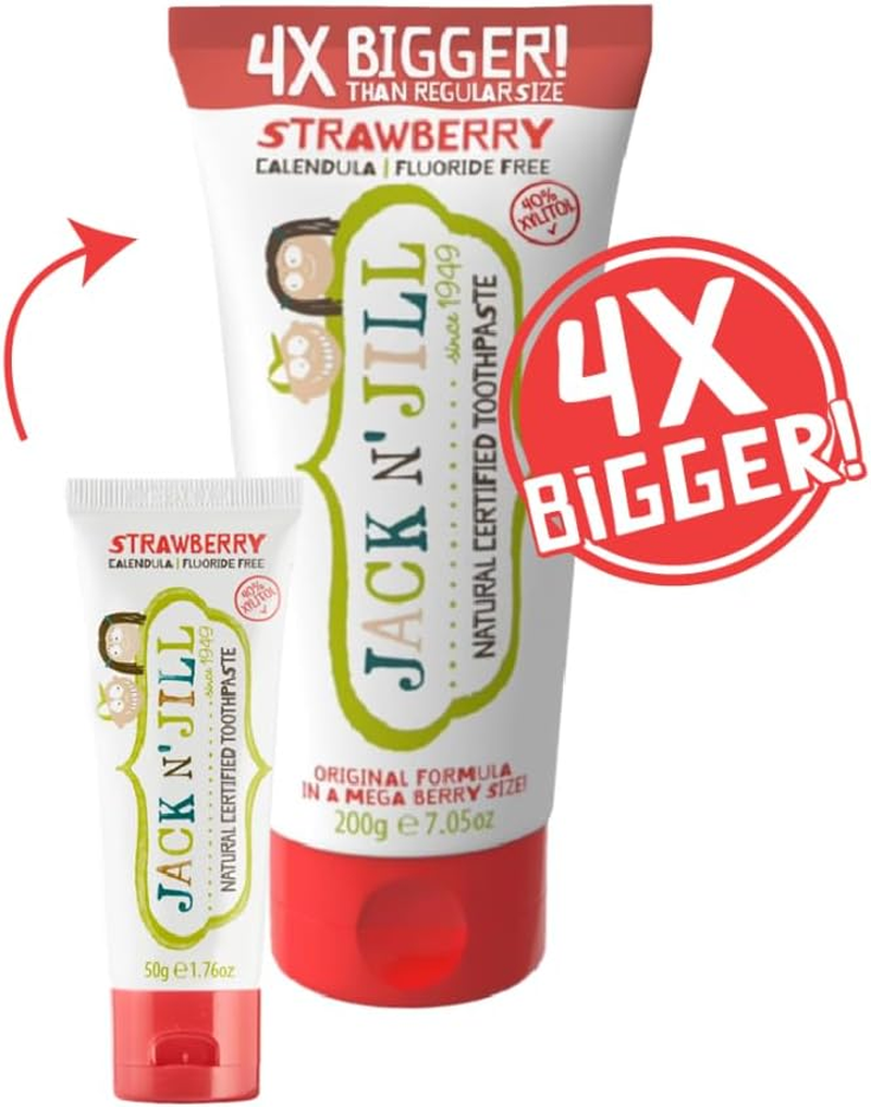 Jack N' Jill Natural Certified Kids Toothpaste 200G with 5G Tube &ndash; 40% Xylitol, Safe If Swallowed, Fluoride-Free, Suitable for Toddlers & Babies 6 Months+, Organic Mega Berry Strawberry Flavour image number 4