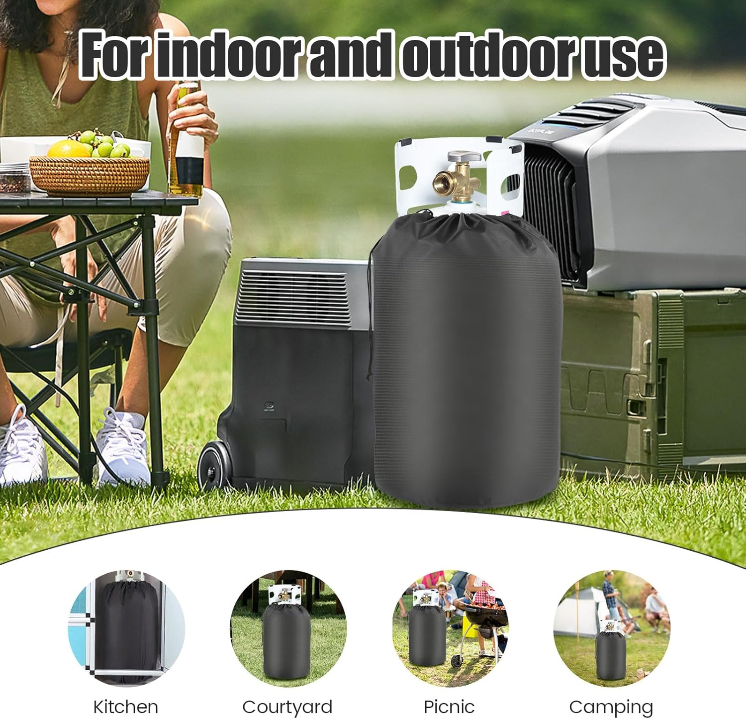 2Pcs Propane Tank Cover, Gas Bottle Covers, Oxford Cloth Gas Tank Cover with Drawstring, Waterproof Propane Cylinder Cover, Protective Cover for 20 LB Gas Tanks image number 5