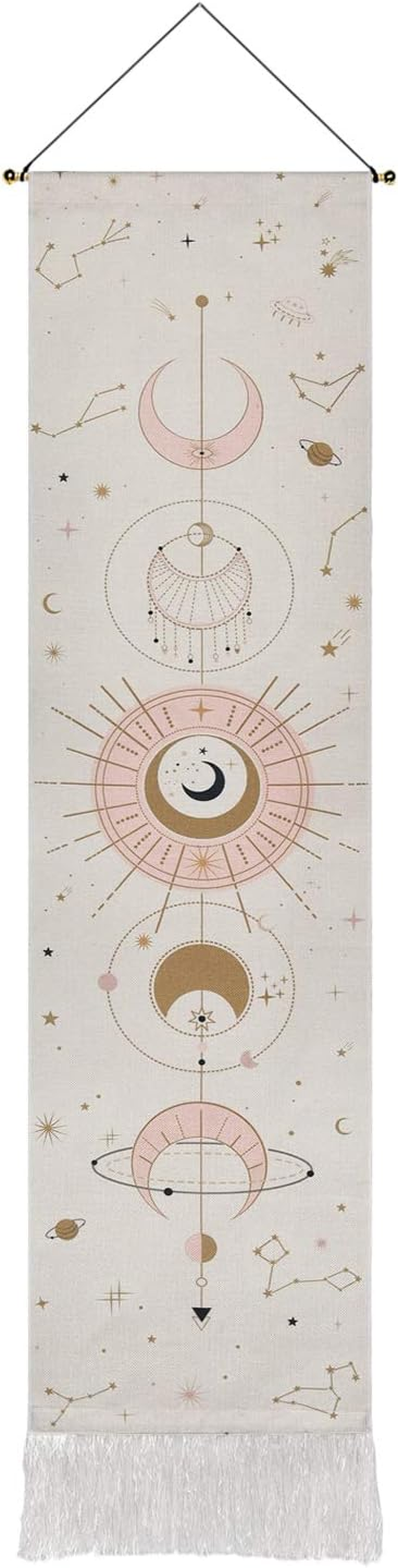 Jufay Moon Phase Tapestry Wall Hanging Art Bohemian Tapestry Black for Room (Black, 12.8 X 51.2 Inches)