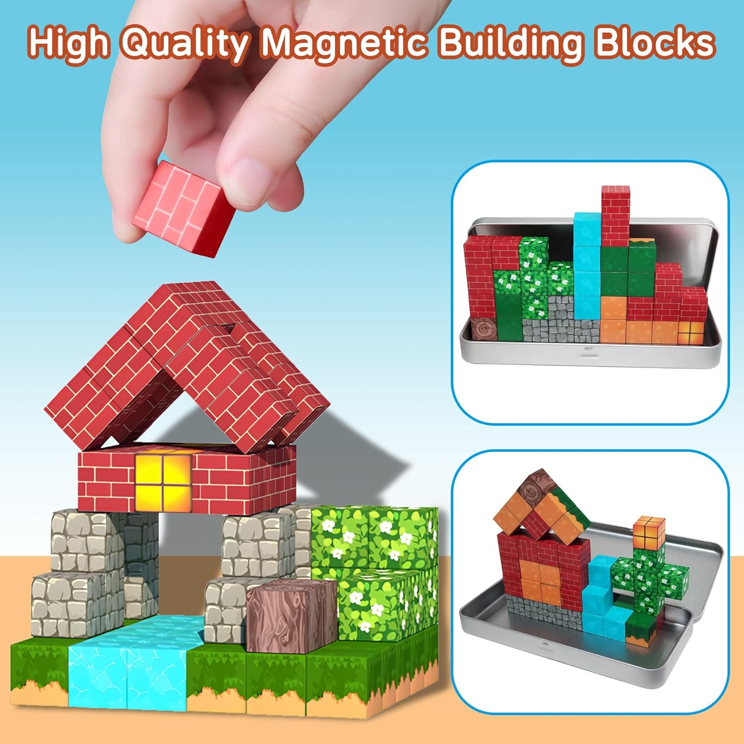 35PCS Mini Magnetic Blocks Travel Set&ndash; Travel Magnet Building Toys for Kids Ages 3-8, STEM Educational Construction Cubes with Portable Iron Box, Birthday Christmas Boys & Girls Gift image number 6