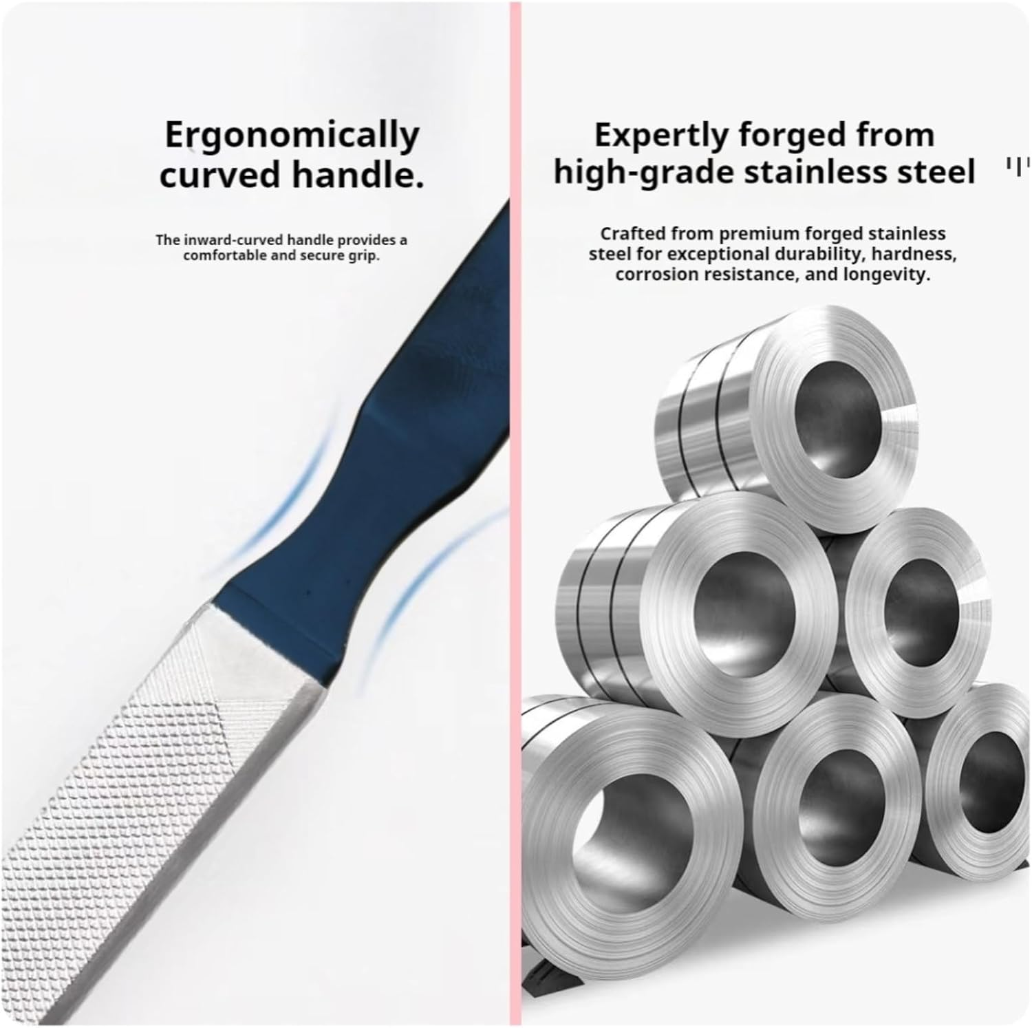 2 Pcs Professional Stainless Steel Nail Files for Thick Nails - Toenail & Fingernail Files Set for Natural Nails, Heavy Duty Metal Nail File Kit for Woman, Men, Seniors, Dogs, Ergonomic Grip image number 5