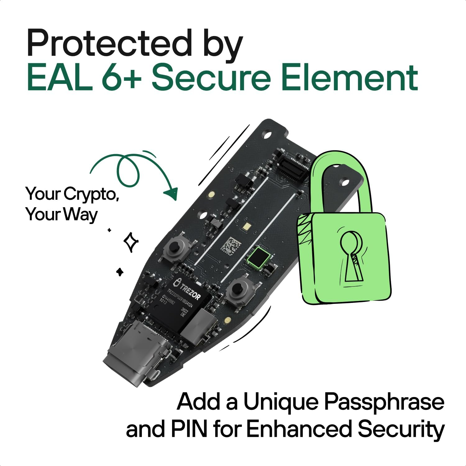 Trezor Safe 3 - Passphrase & Secure Element Protected Crypto Hardware Wallet - Buy, Store, Manage Digital Assets Simply and Safely (Stellar Silver) - Solar Gold image number 5