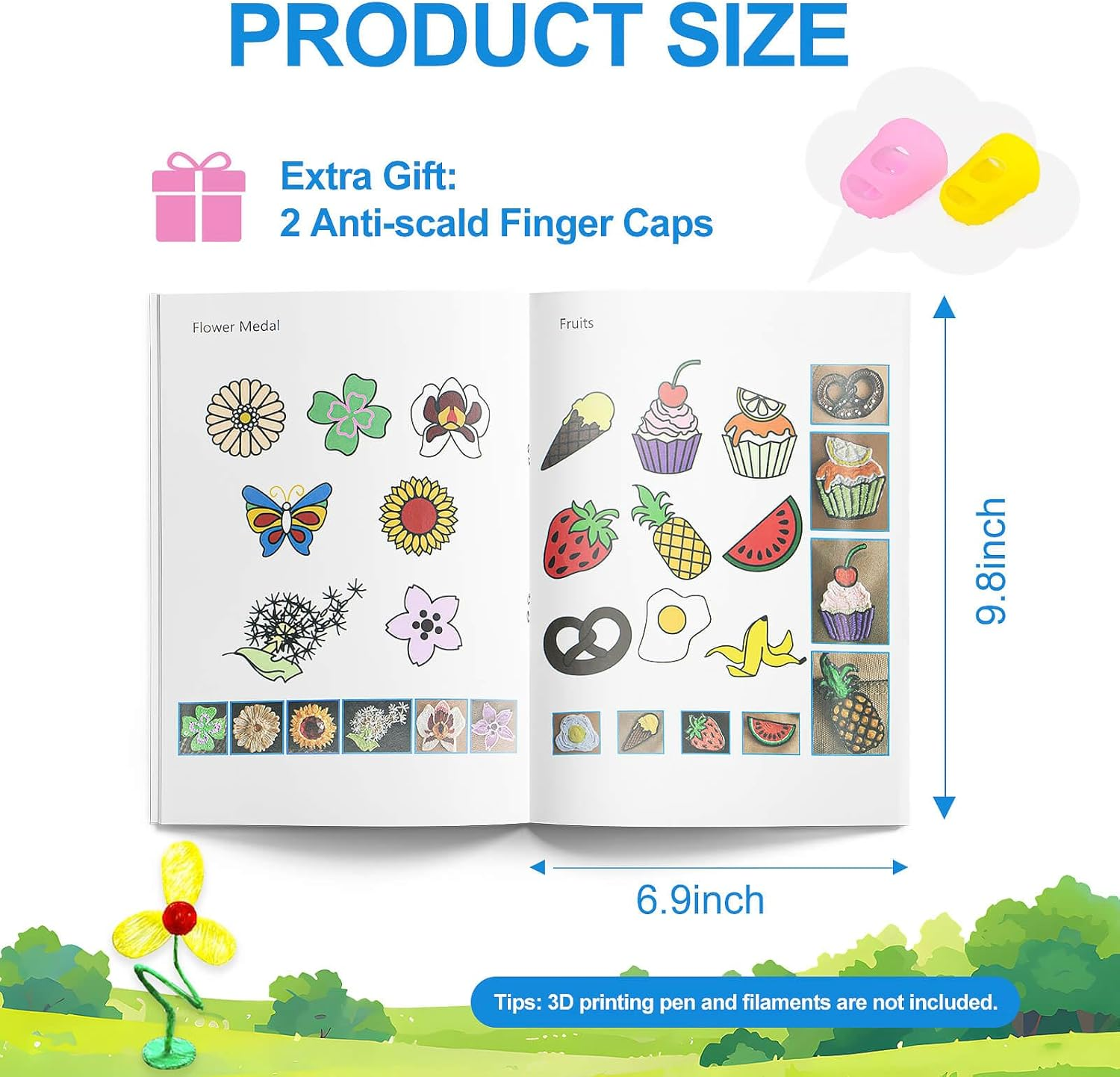 Dayker 3D Printing Drawing Book, 40 Original Patterns Painting Graffiti Template, Reusable 3D Pen Thick Paper Stencils with a PVC Copy Board for Christmas Thanksgiving Birthday DIY Gift