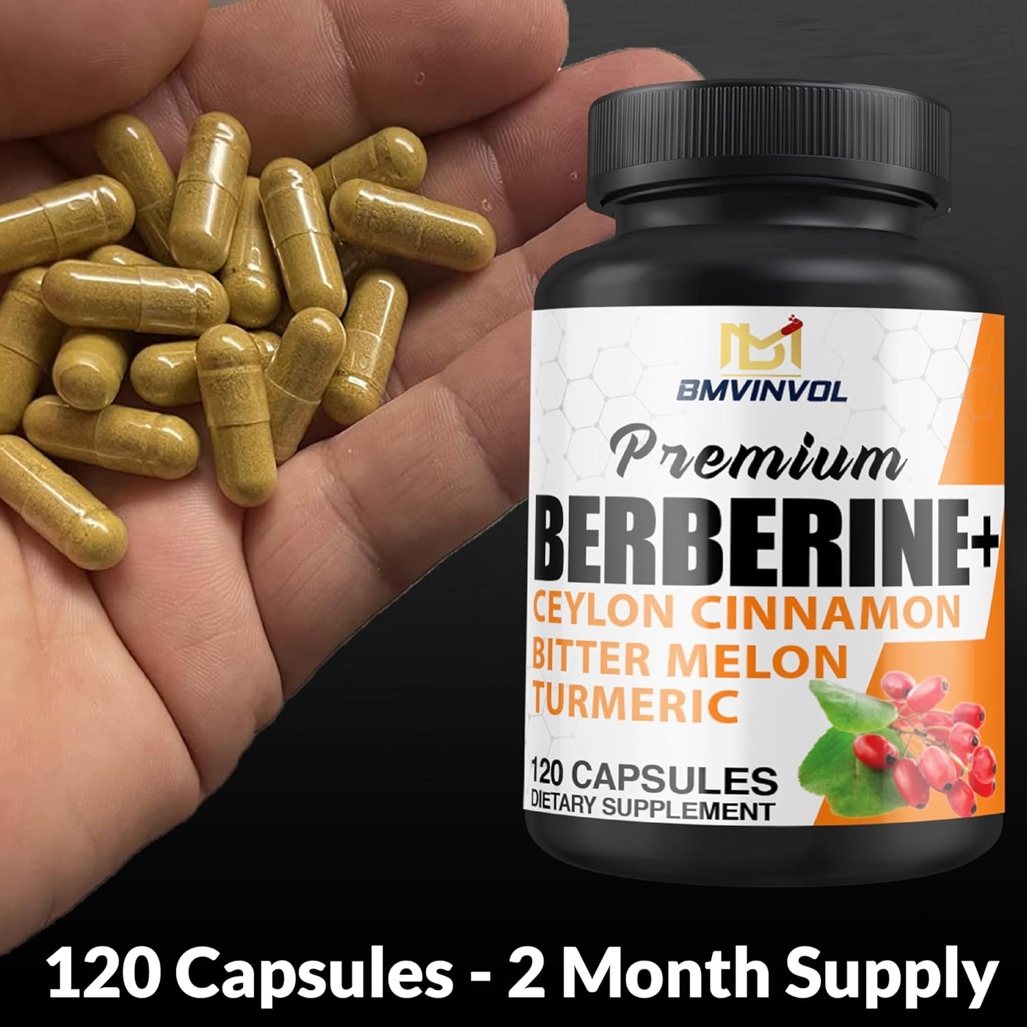 Berberine Supplement with Ceylon Cinnamon Bitter Melon Turmeric Green Tea Supports Immune System - 120 Vegan Capsules - 4 Month Supply