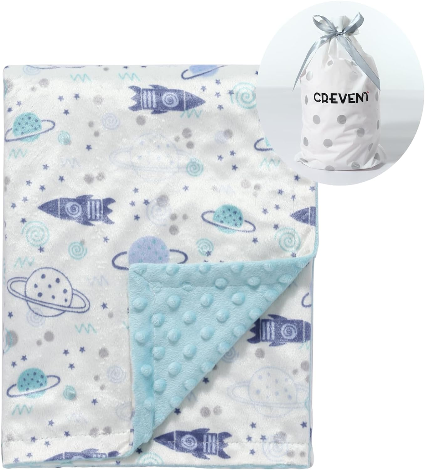 CREVENT Minky Baby Blanket for Girls Boys, Soft Plush Receiving Blanket for Newborns - 76X102Cm (Space) image number 3