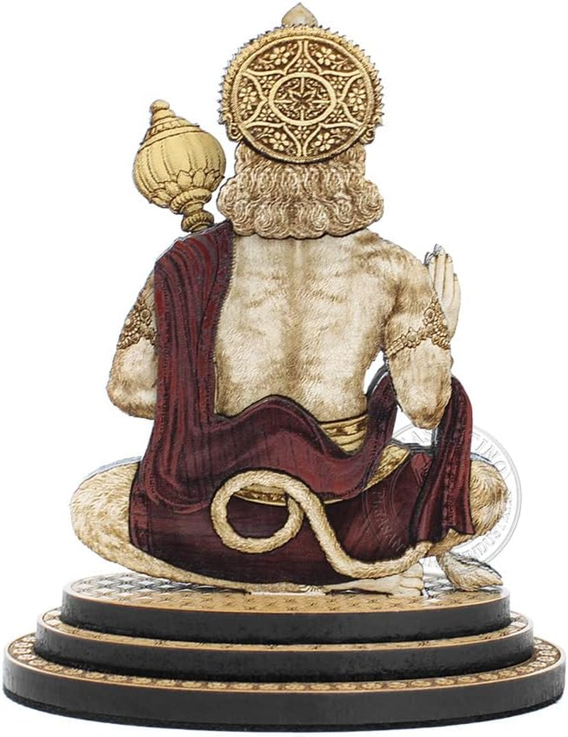 PLEASANTINO - 4 Inch Lord Hanuman (Ashirwaad) Wood Carved Statue in Exotic Hard Woods - Multi Layered Hand Made Wooden Hindu God Bajrang Bali Idol for Car Dashboard, Home, Office, and Travel