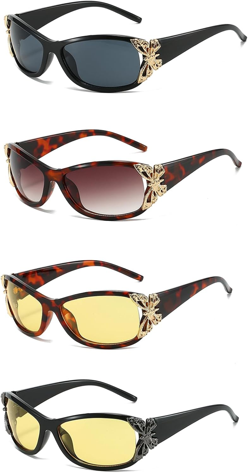 LJCZKA Wrap around Y2K Sunglasses for Women Oversized Butterfly Glittering Sun Glasses Vintage Shield Shades UV400 Protection image number 6