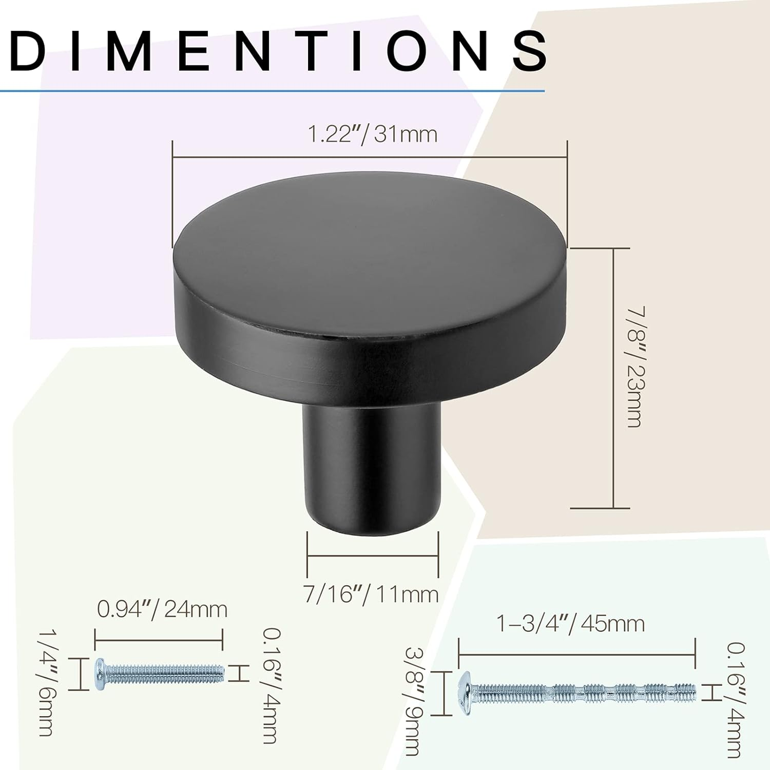 Masendelk Matte Black Drawer Knobs, 12Pcs Kitchen Cabinet Knobs Modern Dresser Decorative Pulls round Furniture Handles for Cabinets Cupboards MINYH2022031702 - 003 image number 4